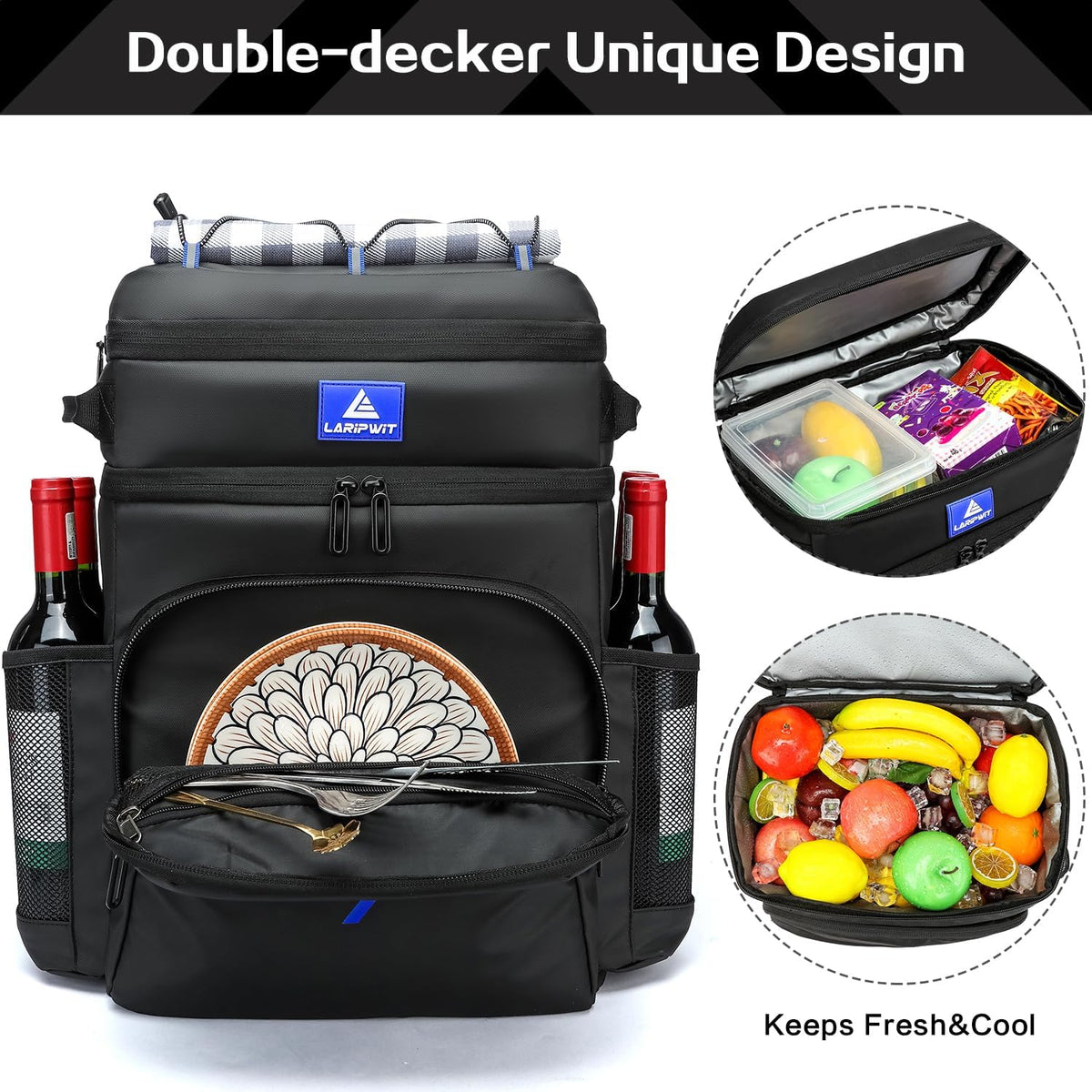 Laripwit 54/40 Cans Backpack Cooler Insulated Leak-Proof Large Cooler Backpack Double Deck Lunch Backpack for Men Women - Perfect Soft Cooler Bag for Tactical, Camping, Picnic, Beach, Hiking