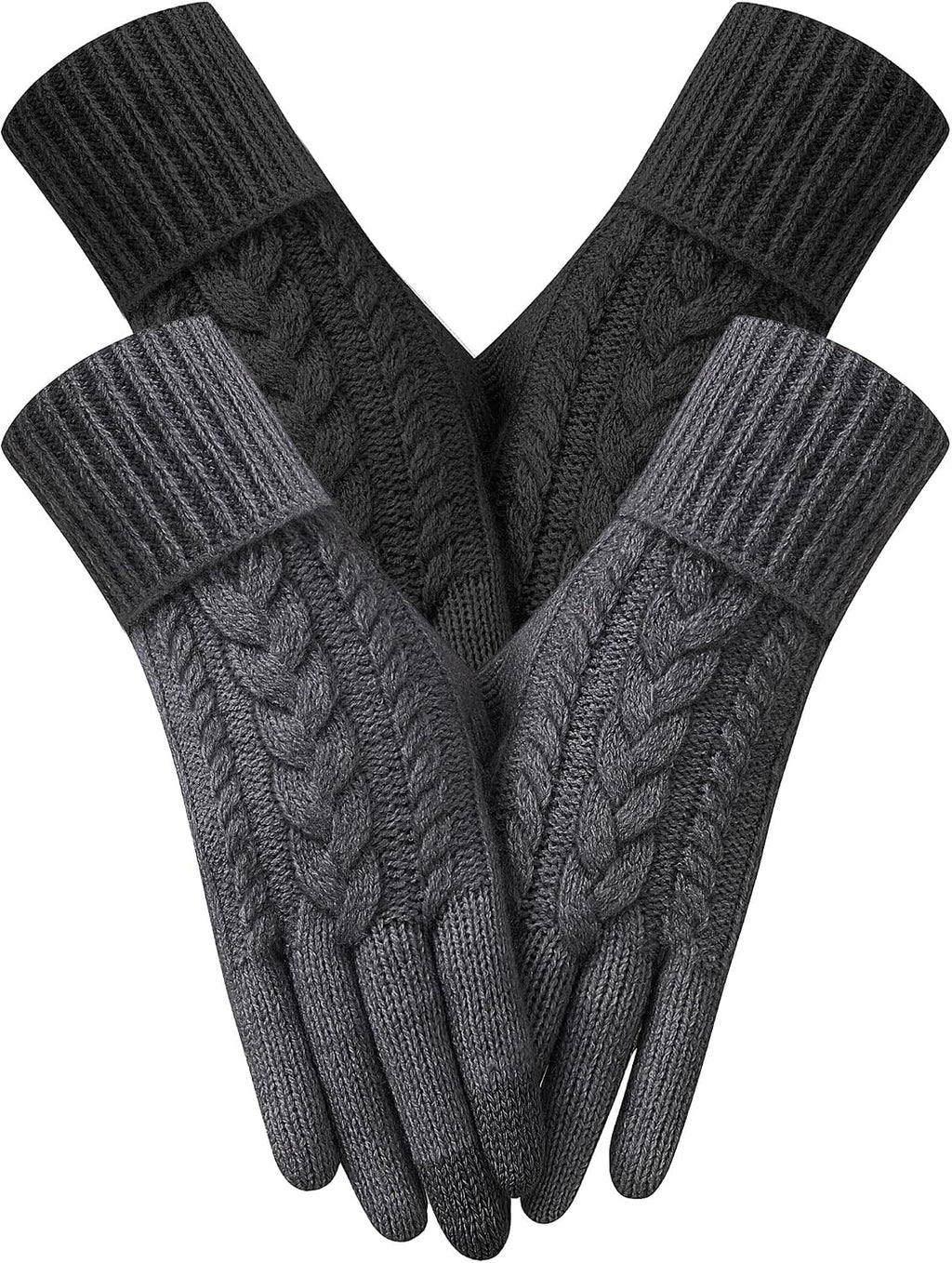 2 Pairs Winter Gloves for Women Cold Weather, Touch Screen Thermal Warm Fleece Lined Knit Gloves for Christmas Gifts