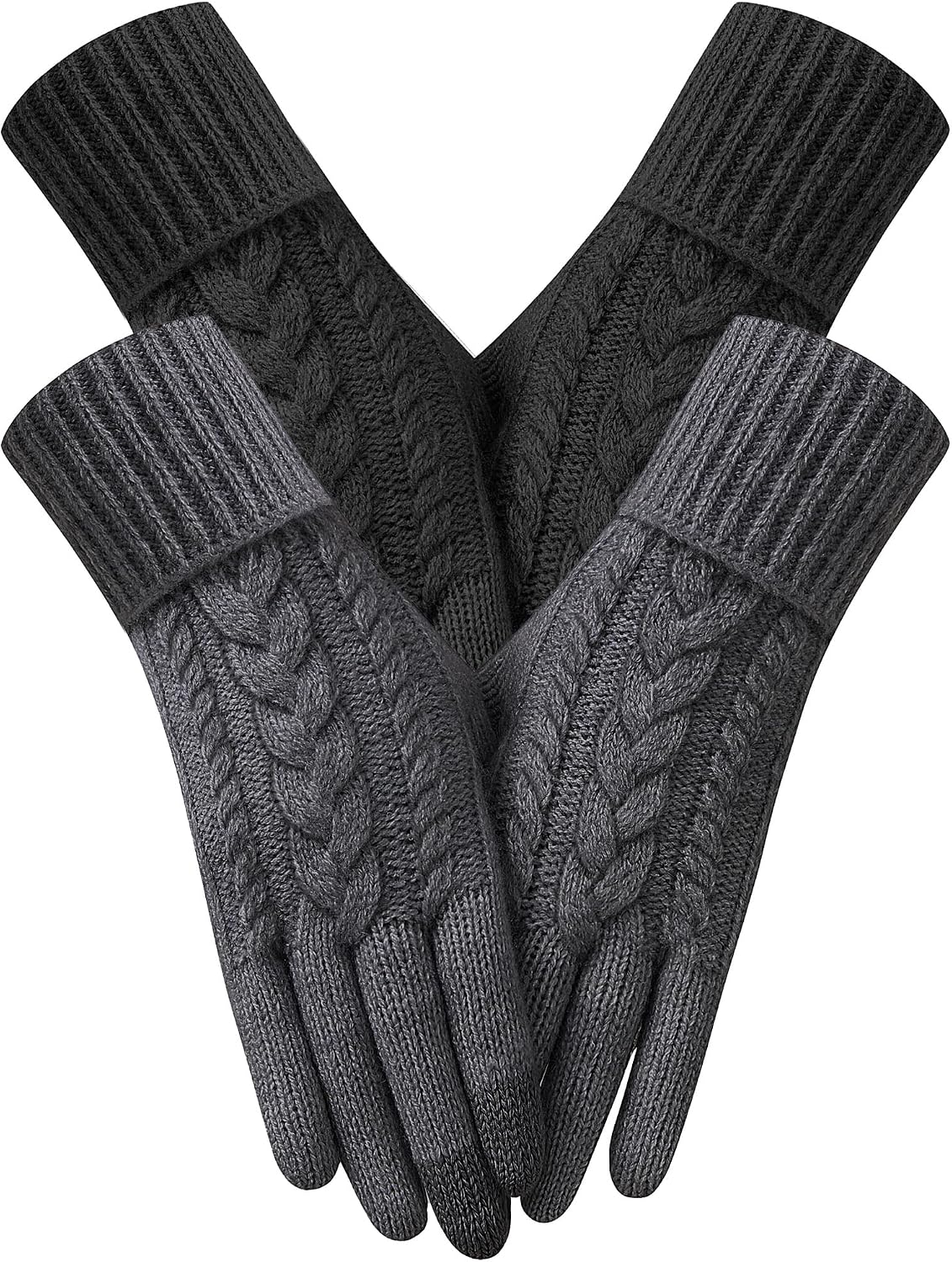 2 Pairs Winter Gloves for Women Cold Weather, Touch Screen Thermal Warm Fleece Lined Knit Gloves for Christmas Gifts