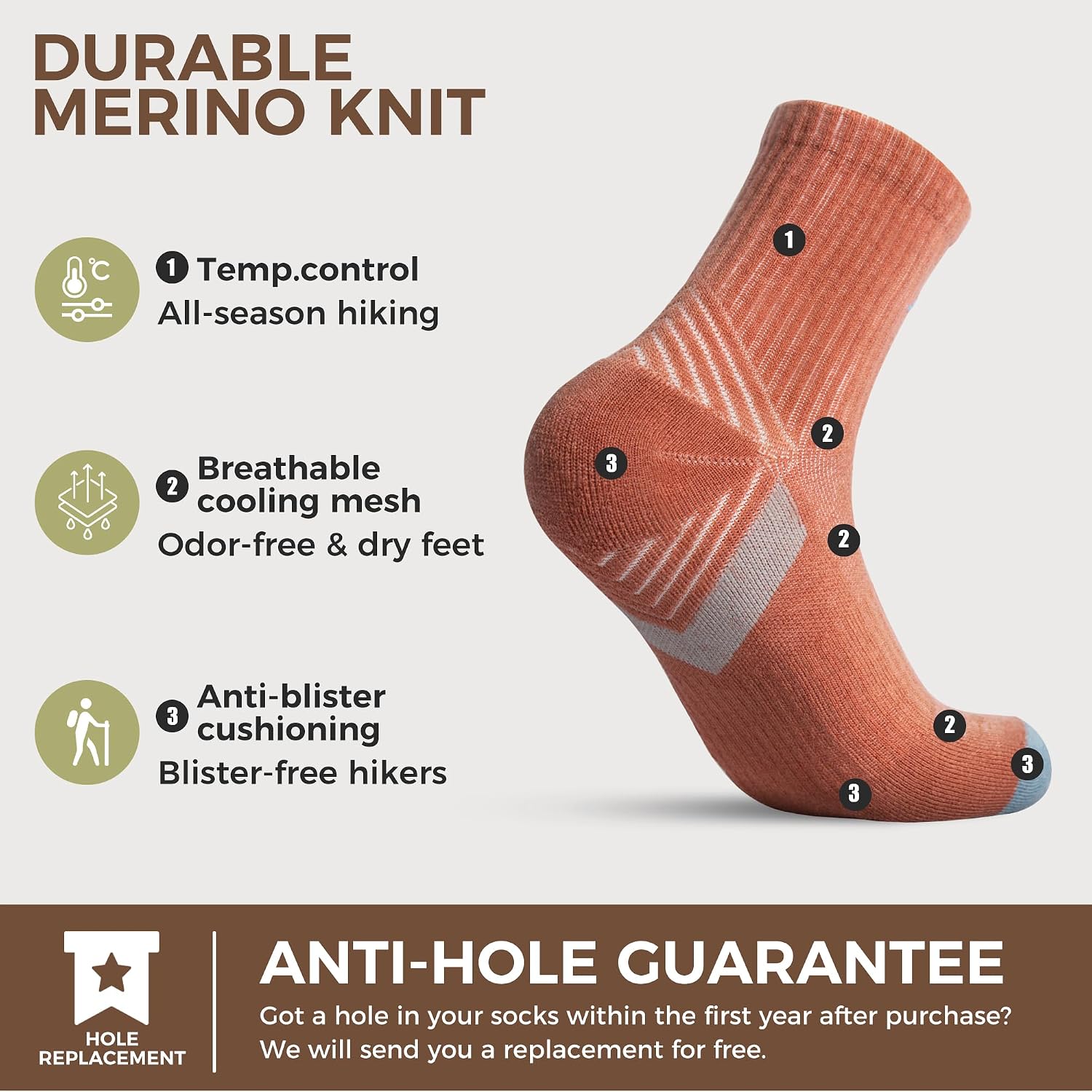 innotree Merino Wool Hiking Socks for Women, 5 Pairs