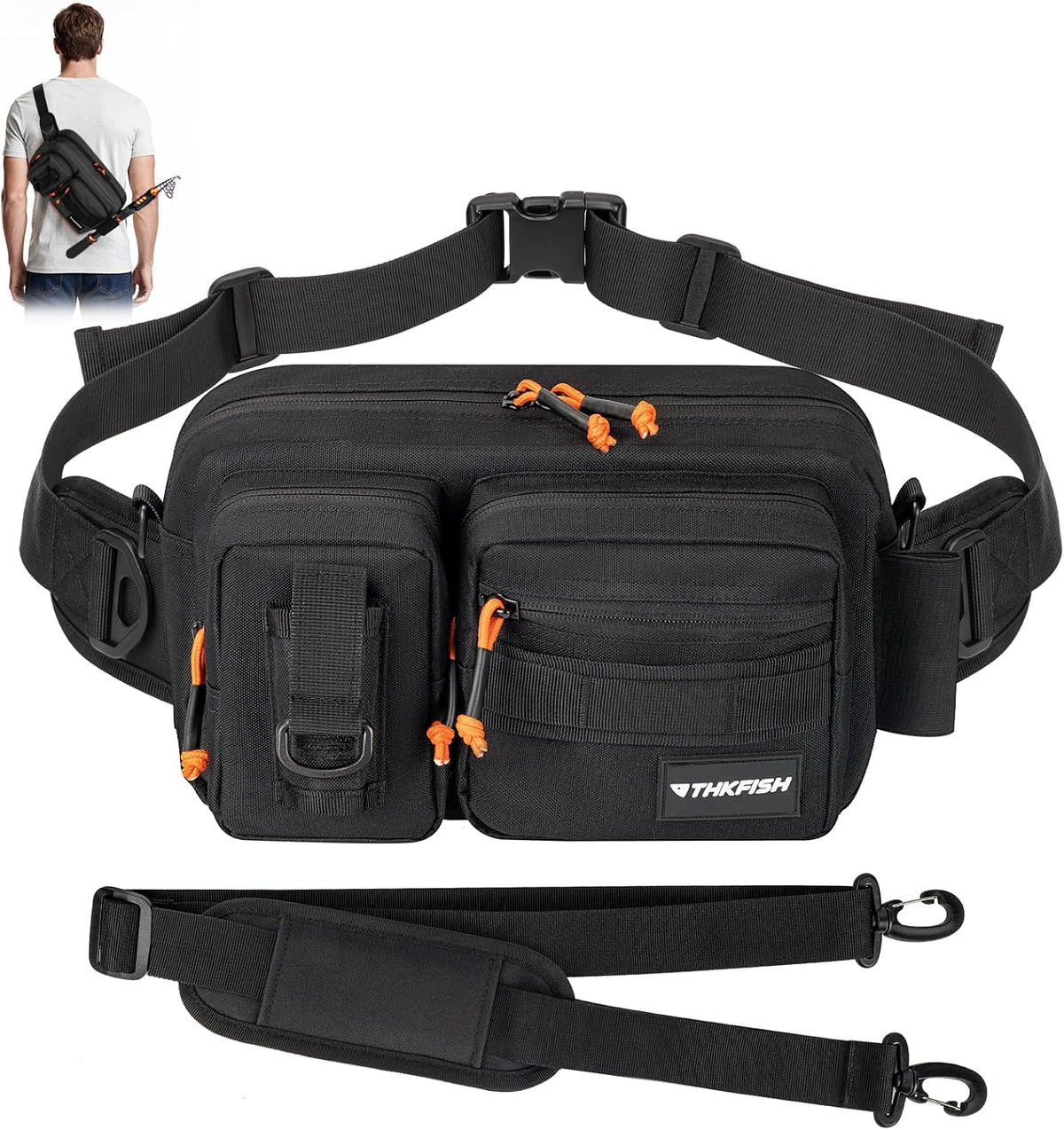 THKFISH Fishing Waist Pack - Waterproof Fanny Pack for Women & Men - Portable Sling Bag for Outdoor & Fly Fishing (ORANGE-LARGE)