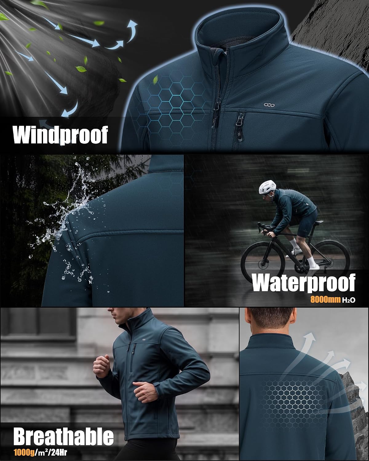 33,000ft Men's Waterproof Softshell Jacket Fleece Lightweight Windbreaker
