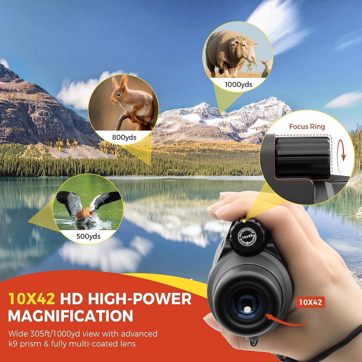 Astromania Monocular Telescope High Power 10x42 Compact Monoculars K9 Prism