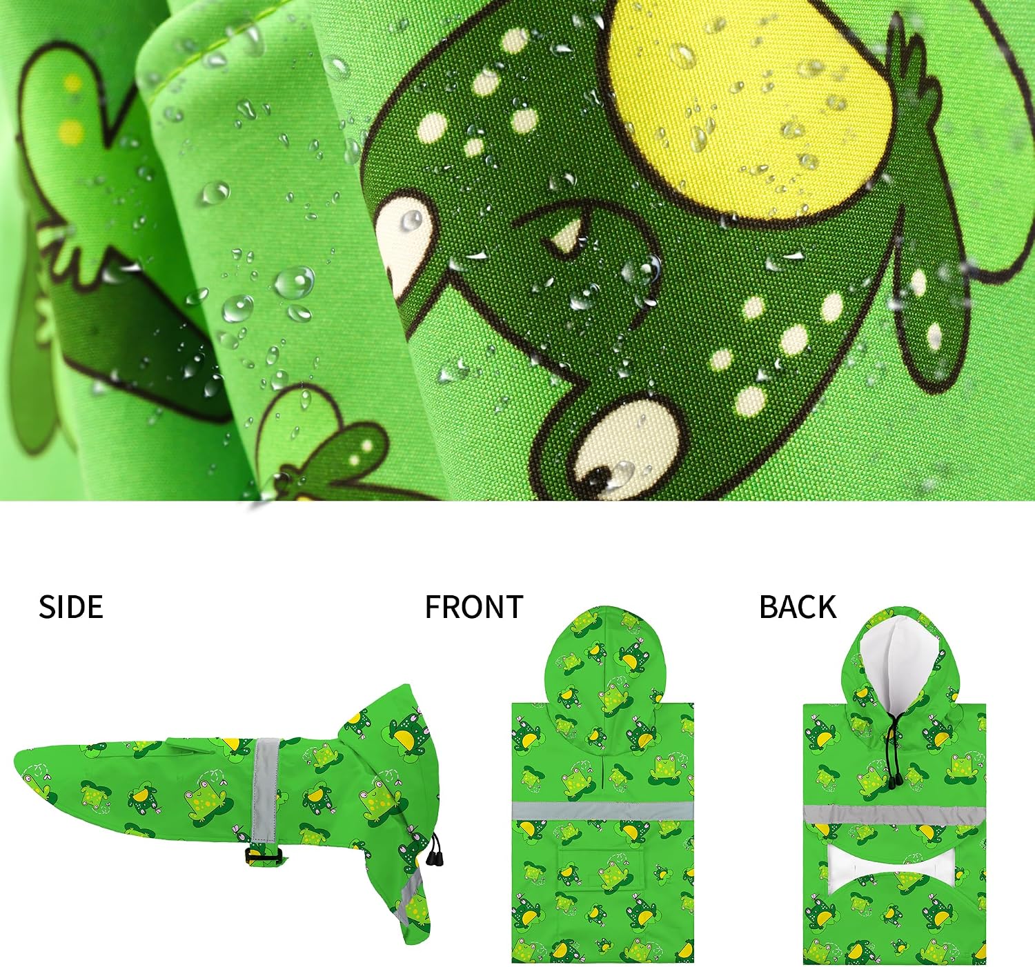 DELIFUR Large Dog Raincoat - Waterproof Dog Rain Poncho Adjustable Double Layer Rain Jacket with Hood for Medium Large Dogs Designed with Leash Hole Reflective Strip(Green Frog, Large)