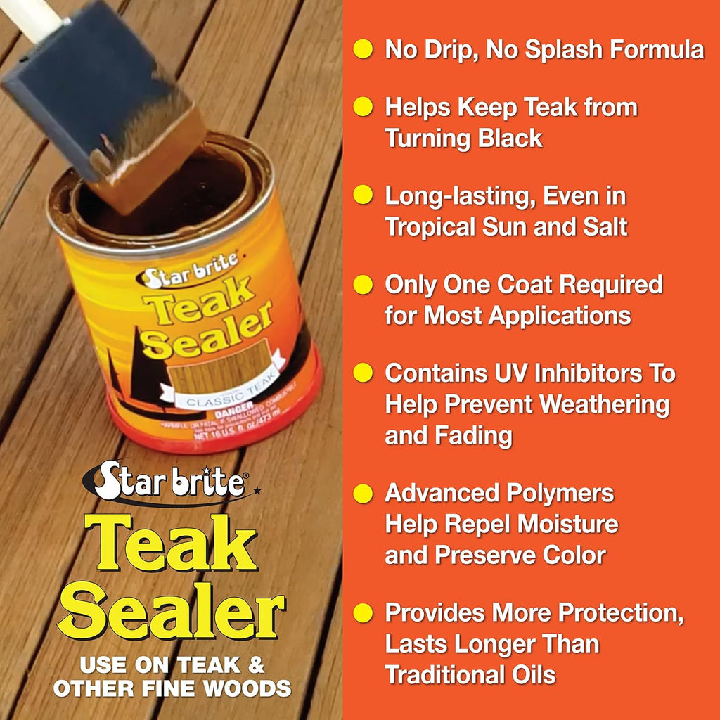STAR BRITE Teak Sealer - No Drip, No Splash Formula - One-Coat, Durable Protection for All Fine Woods - Perfect for Outdoor Furniture &amp; Marine Use - Classic Teak 32 OZ (088032)