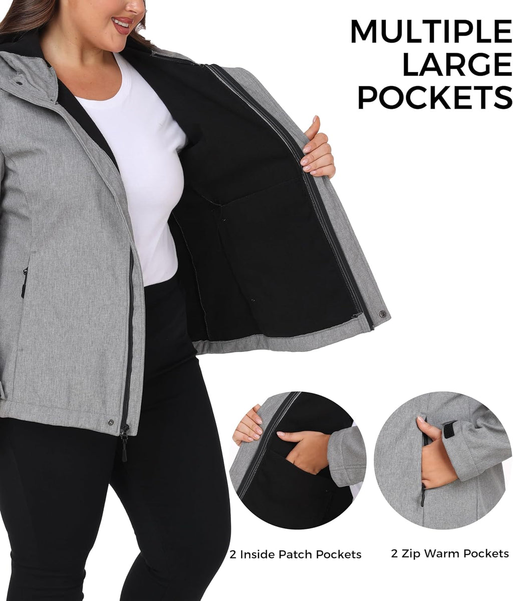 wantdo Women's Plus Size Softshell Jackets Hooded Fleece Lined Windbreaker