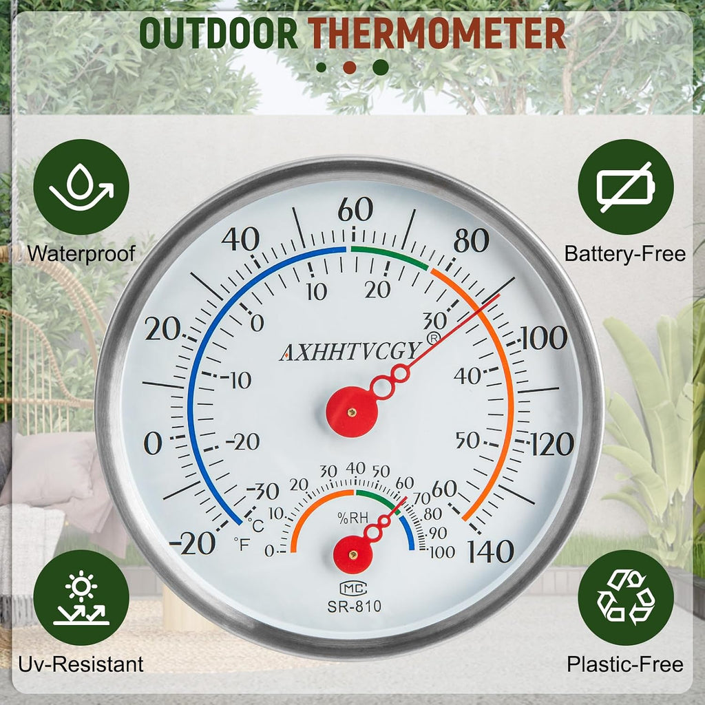 Indoor Outdoor Thermometer Hygrometer, Large Dial