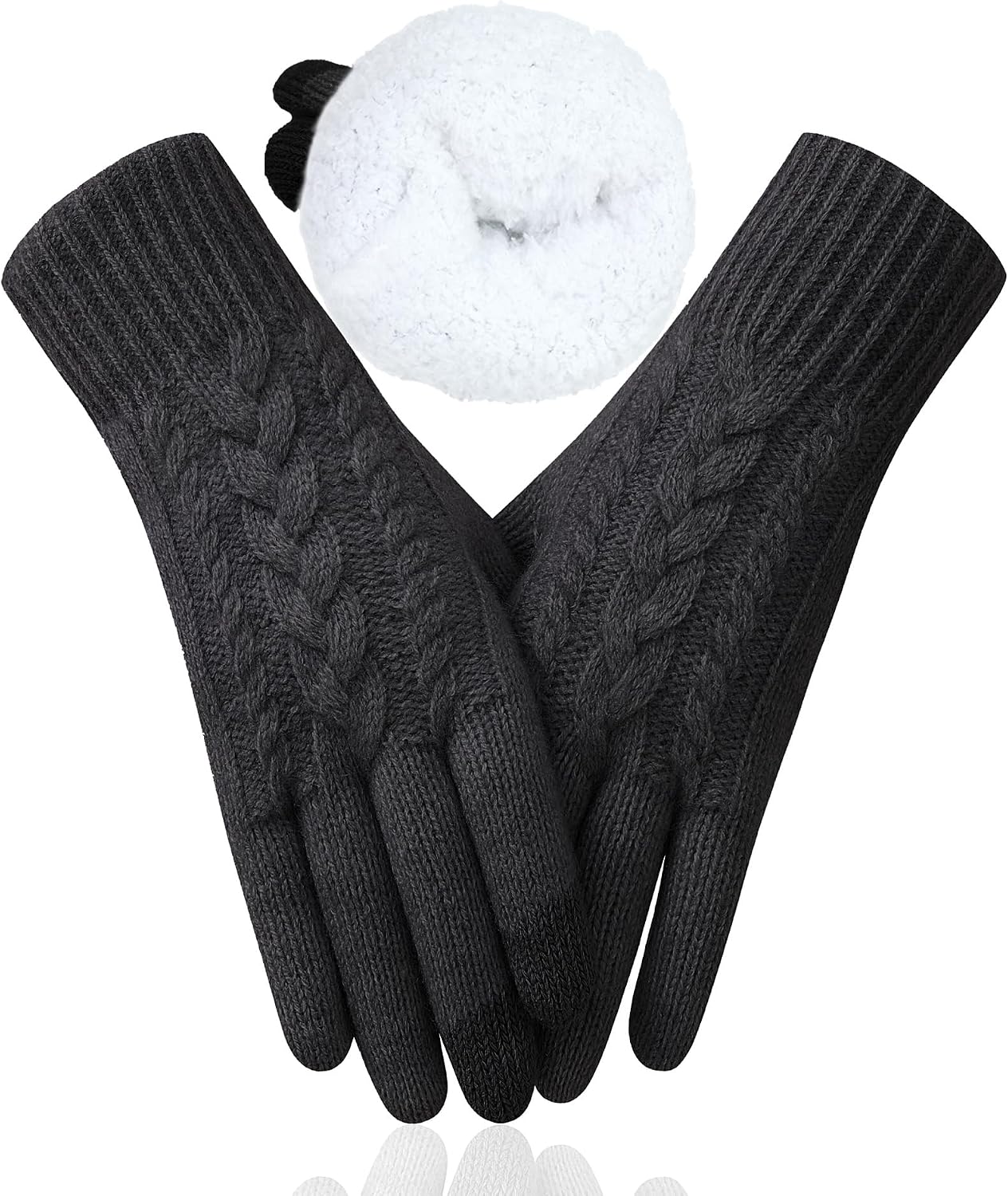 Winter Gloves for Women, Touch Screen Cold Weather Thermal Warm Knit Glove with Thick Fleece Liners Christmas Gifts