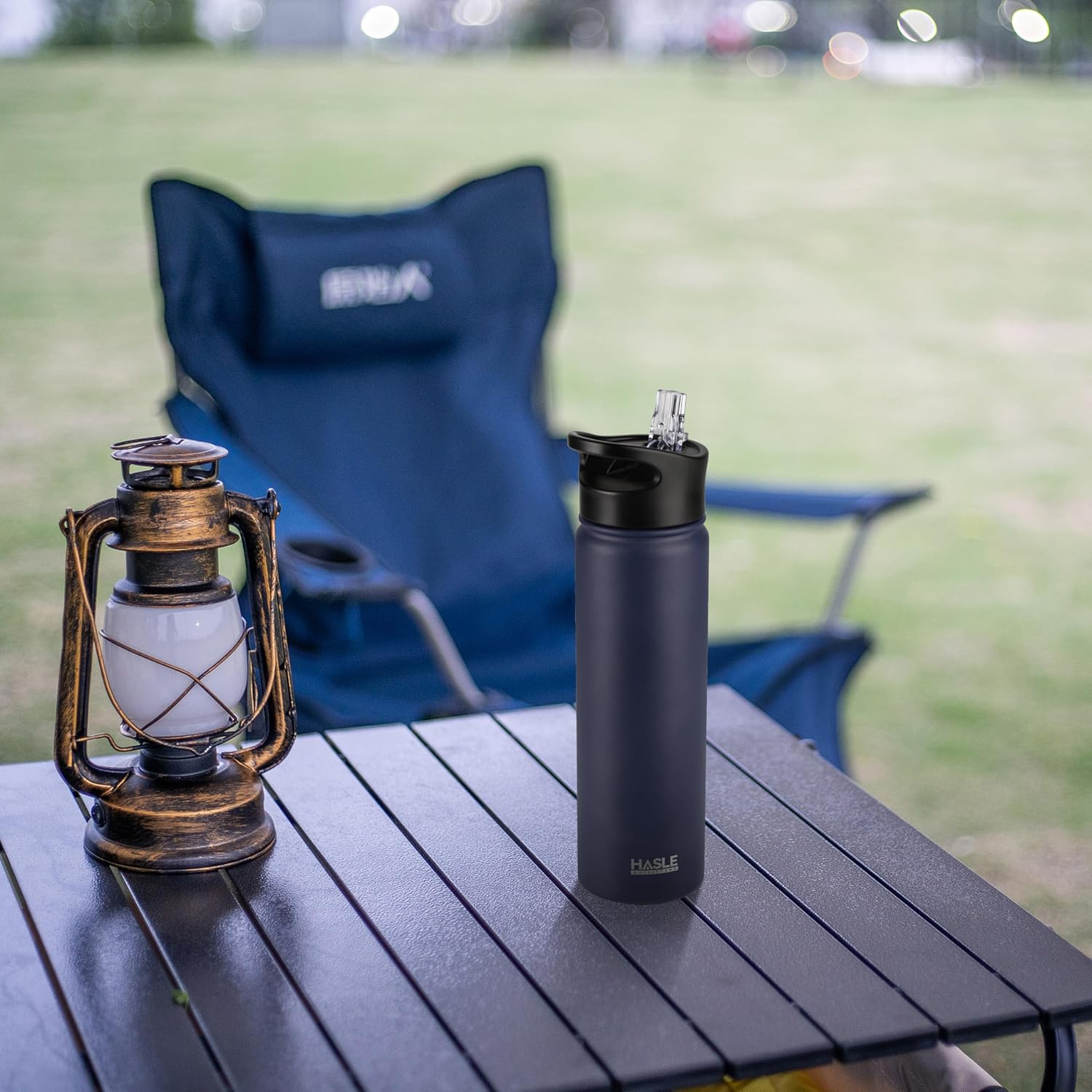 HASLE OUTFITTERS Insulated Water Bottle 22 oz Double Wall Stainless Steel Water Bottle Wide Mouth with Straw Lid & Spout Lid Keeps Cold or Hot(Navy,4)
