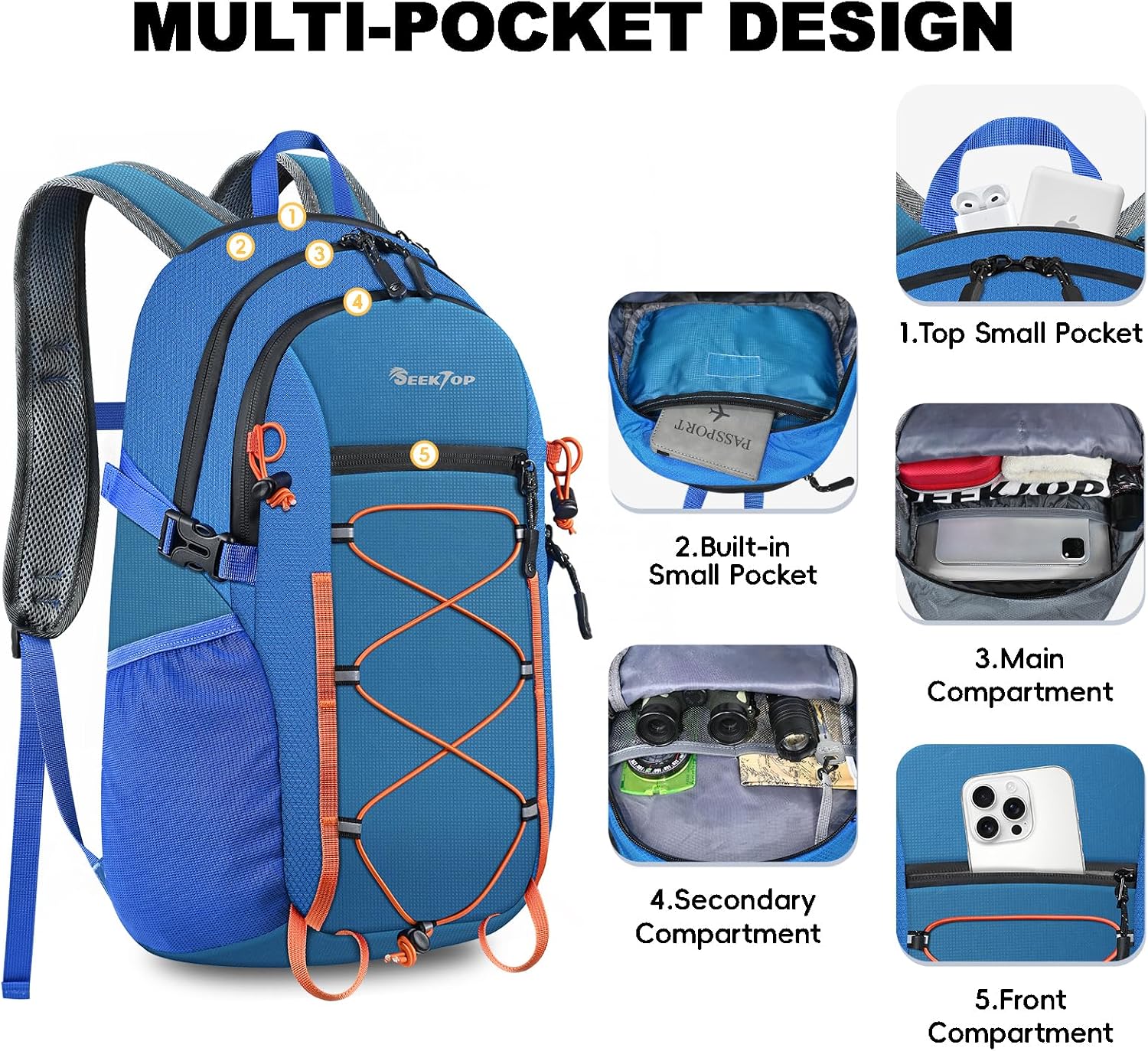 Seektop Packable Waterproof Hiking Backpack, 20L Lightweight Daypack