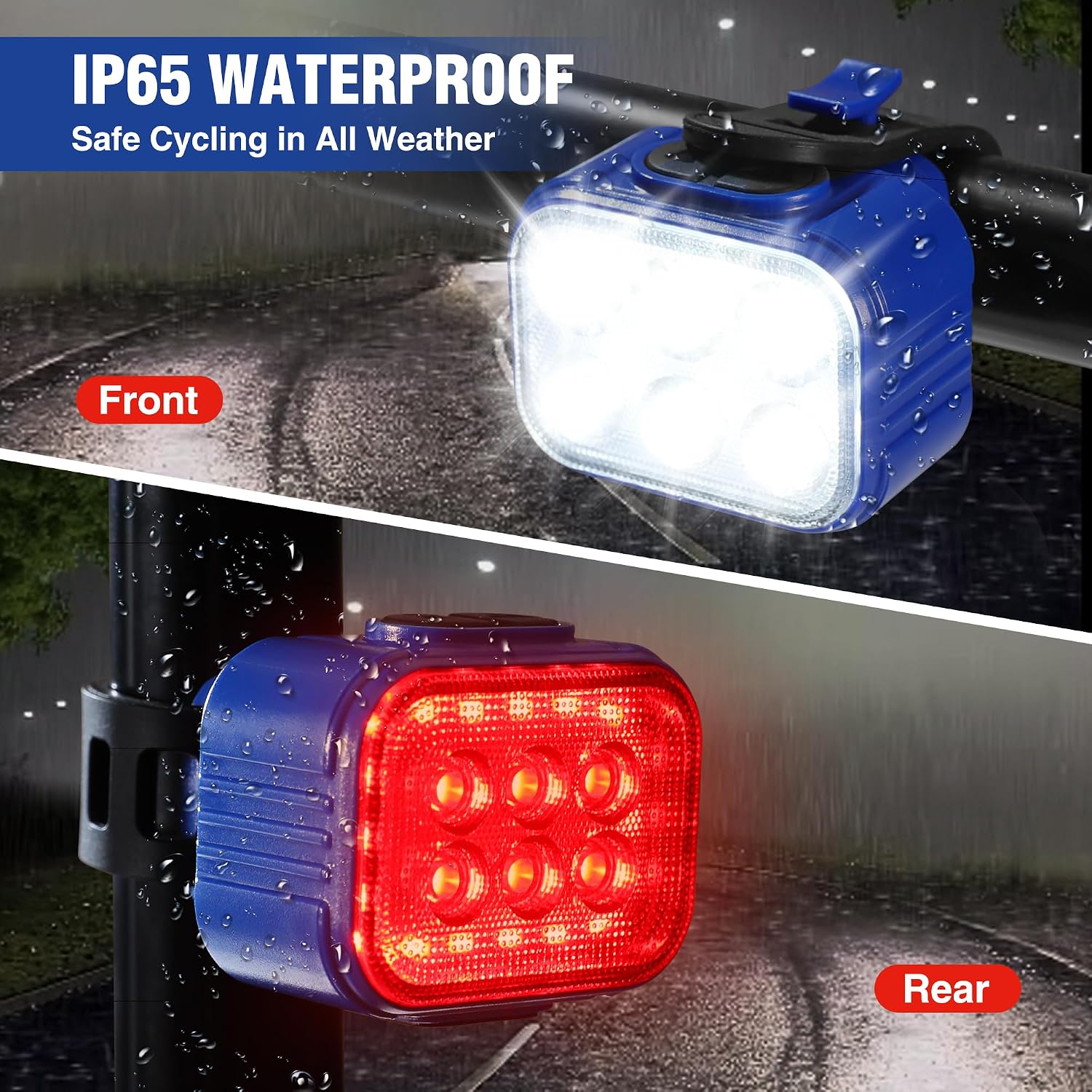 WORKPRO Bike Lights Set [8+13 Modes], Rechargeable Bicycle Light Set Ultra Bright, IP65 Waterproof Bike Lights for Night Riding, 1200mAh Bike Headlight and Tail Light Reflectors