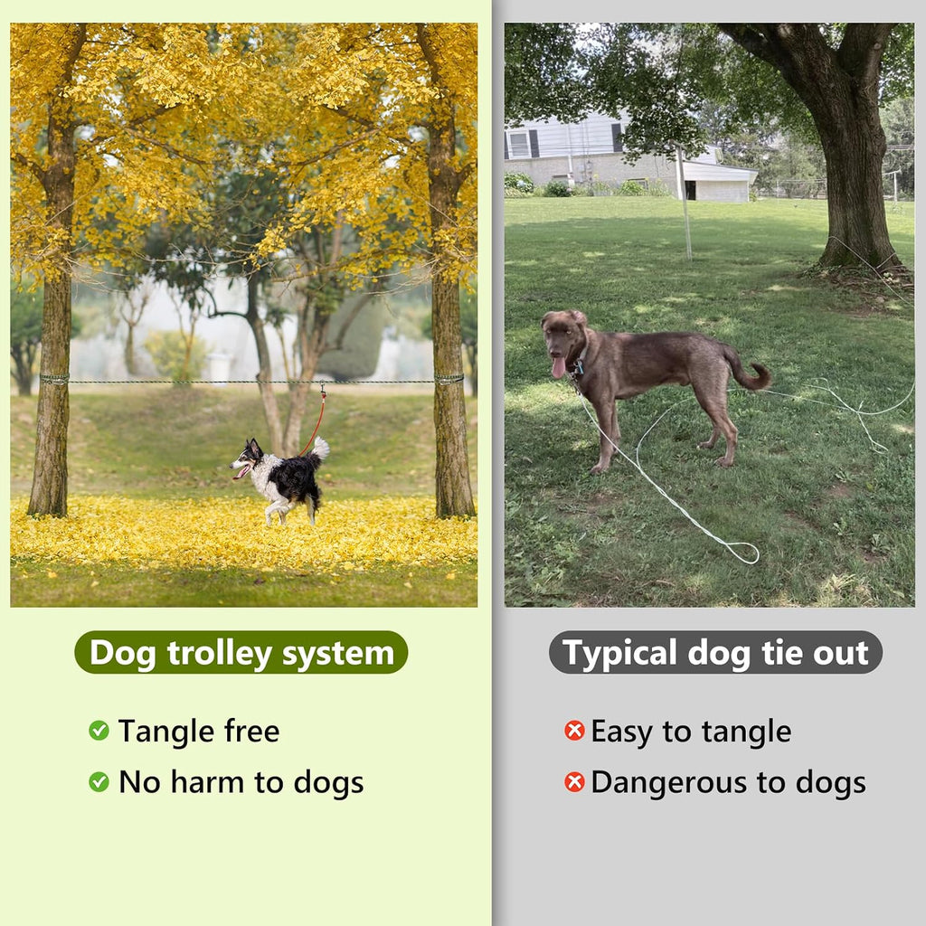 Tresbro Dog Camping Leash, 50ft/75ft/100ft Trolley System for Dogs up to 300lbs, Portable Lightweight Runner Lead for Yard, Reflective Dog Tie Out Cable for Camping, Courtyard, Park, Outside