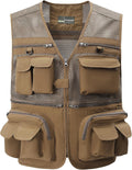 Gihuo Men's Fishing Vest Utility Safari Travel Vest with Pockets Outdoor Work Photo Cargo Fly Summer Vest