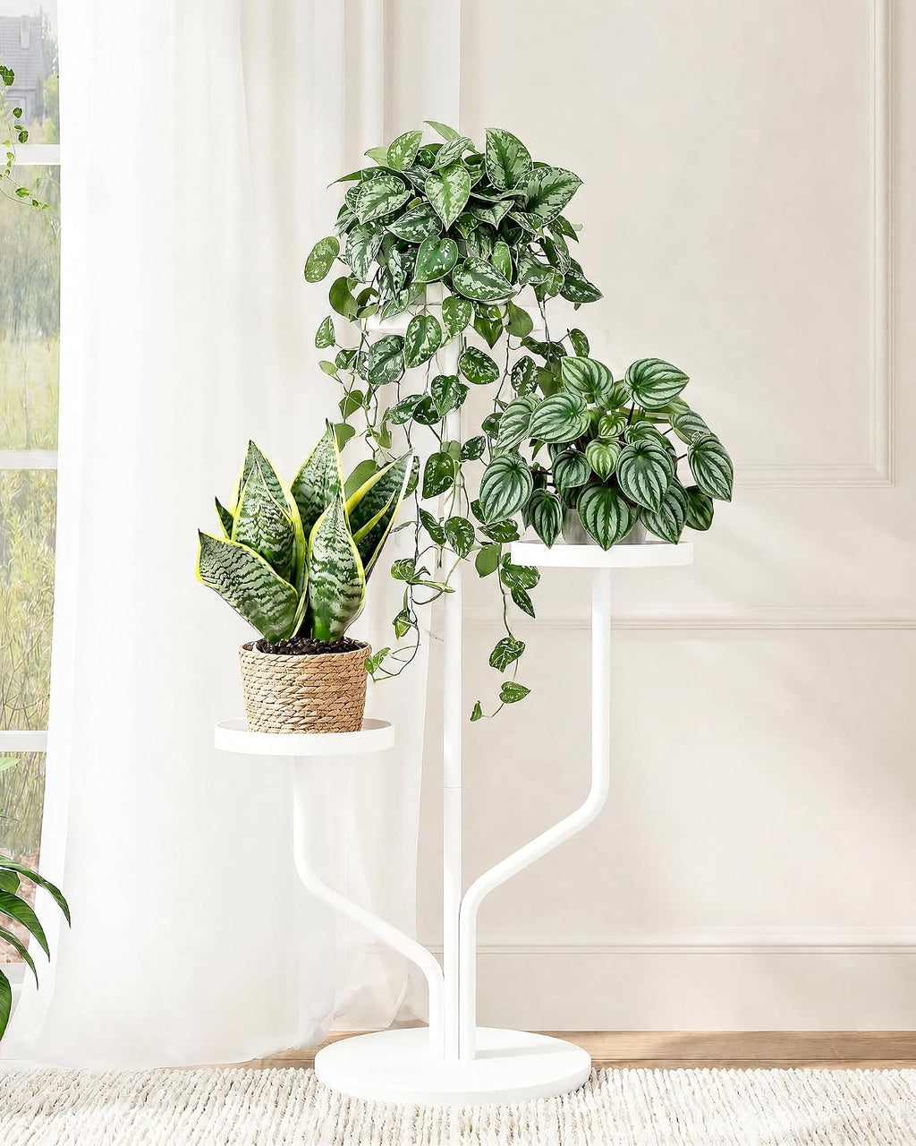 Bamworld Outdoor Plant Stand Metal Plant Stand Indoor Corner Plant Stands 2 Tier Plant Shelf for Tall Plant Holder Black Plant Shelves for Living Room Bedroom Midcentury Modern Home Decor