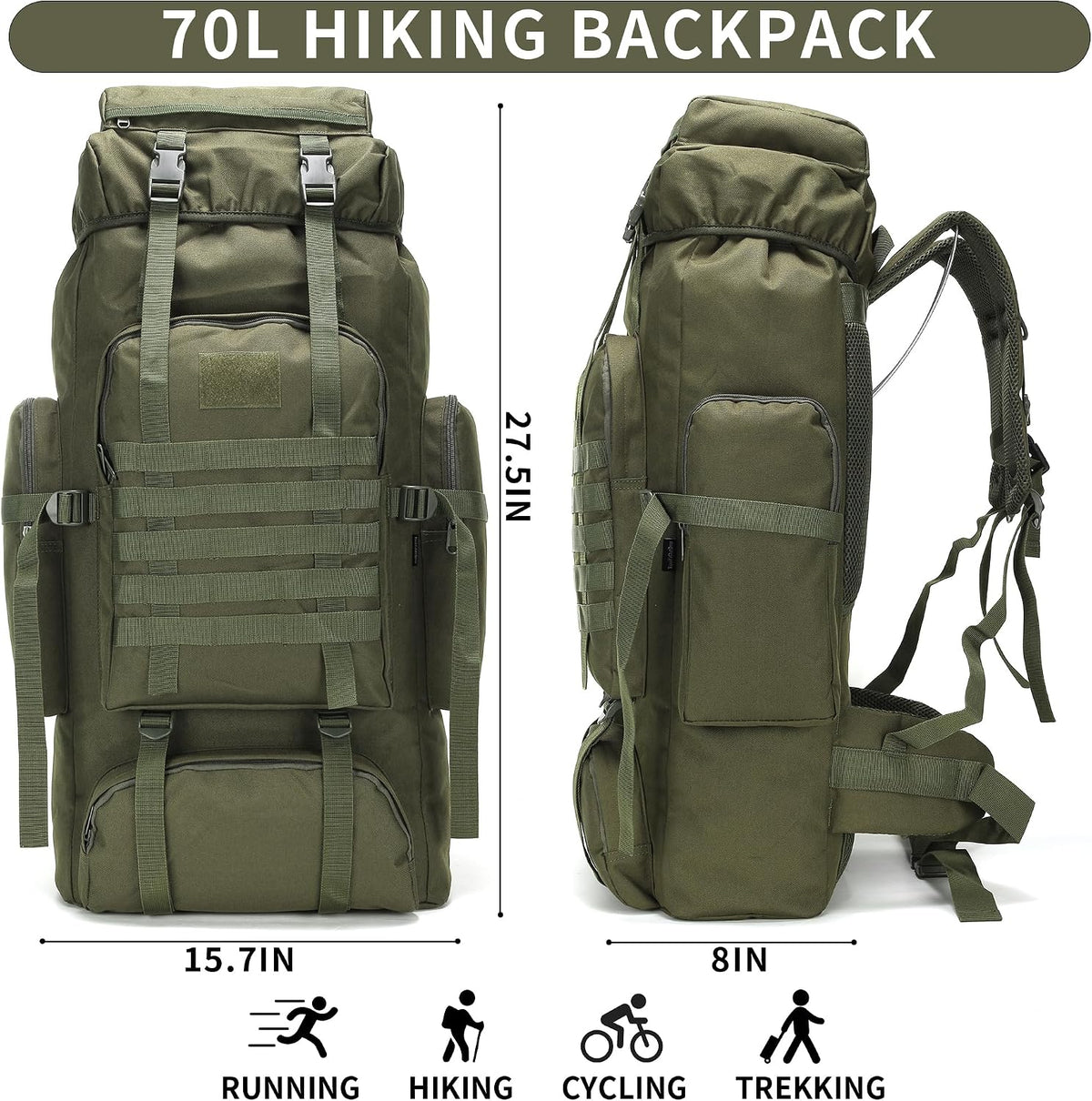 Hiking Backpack for Men 70L/100L Camping Backpack Military Rucksack Molle 3 Days Assault Pack for Climbing