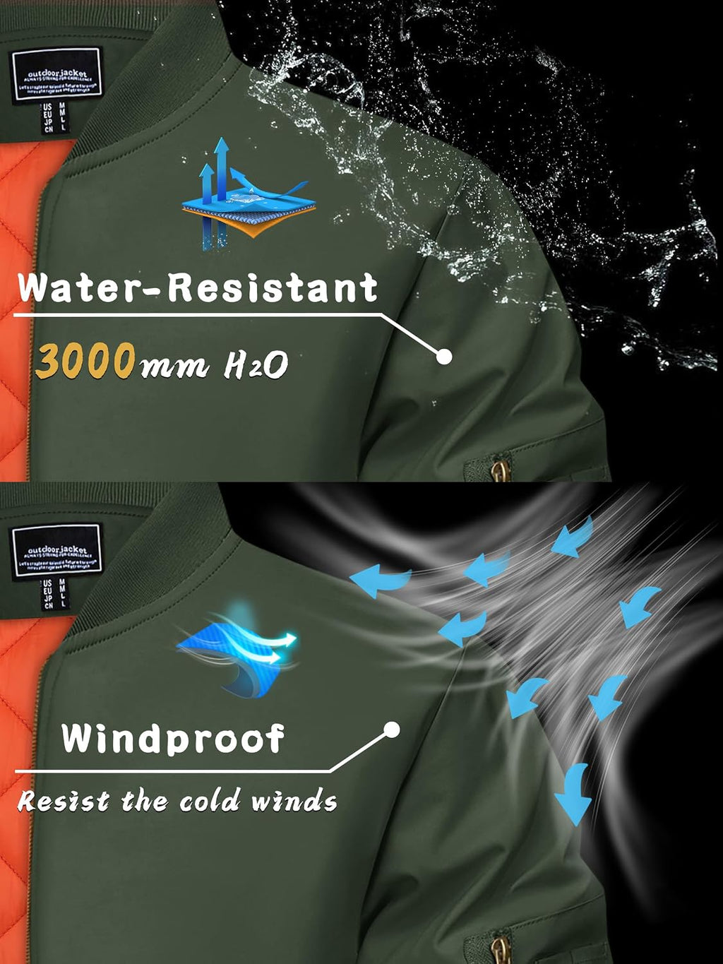 KEFITEVD Men's Bomber Jackets Winter Windbreaker Warm Full Zip Casual Coats
