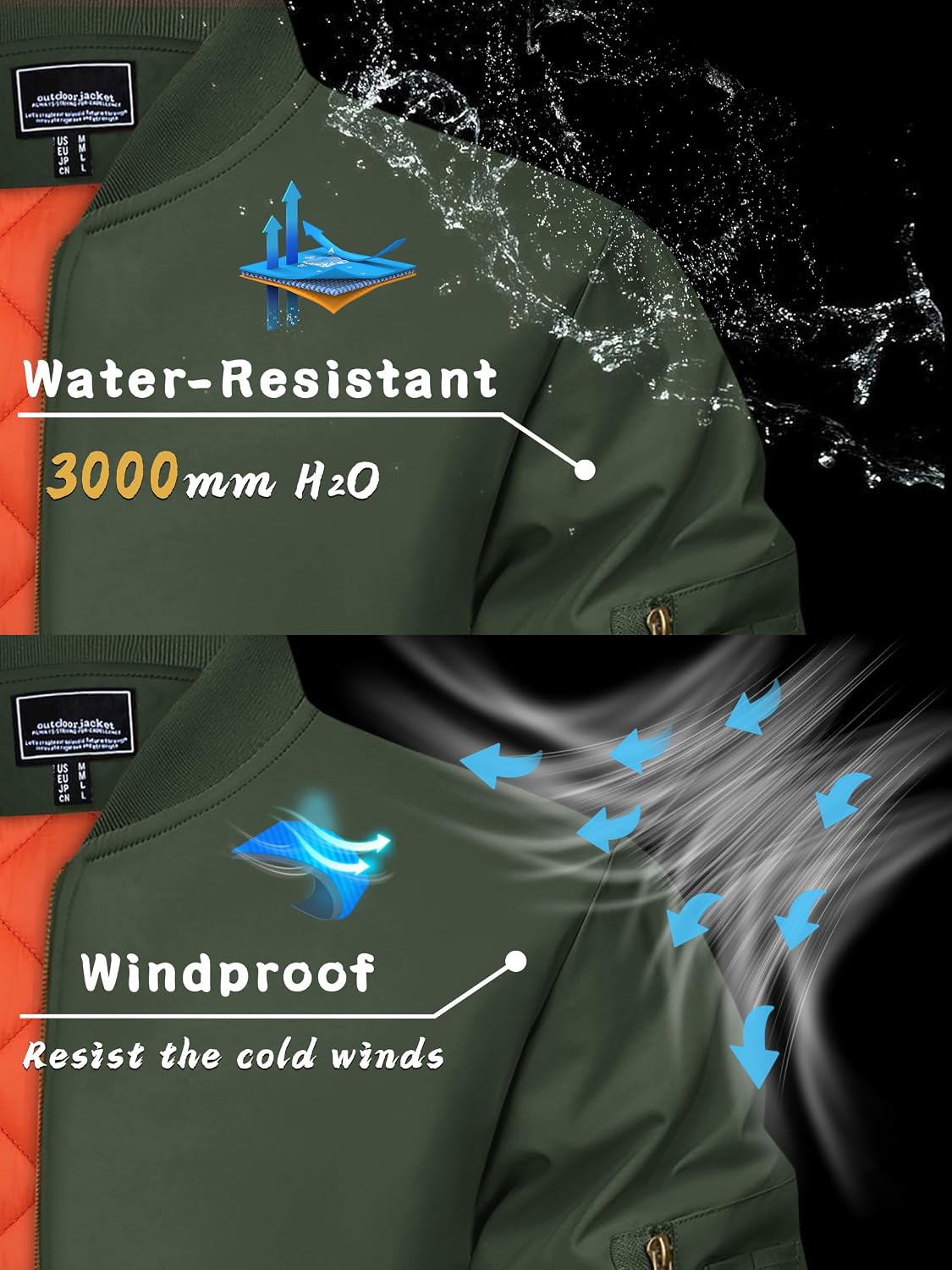 KEFITEVD Men's Bomber Jackets Winter Windbreaker Warm Full Zip Casual Coats
