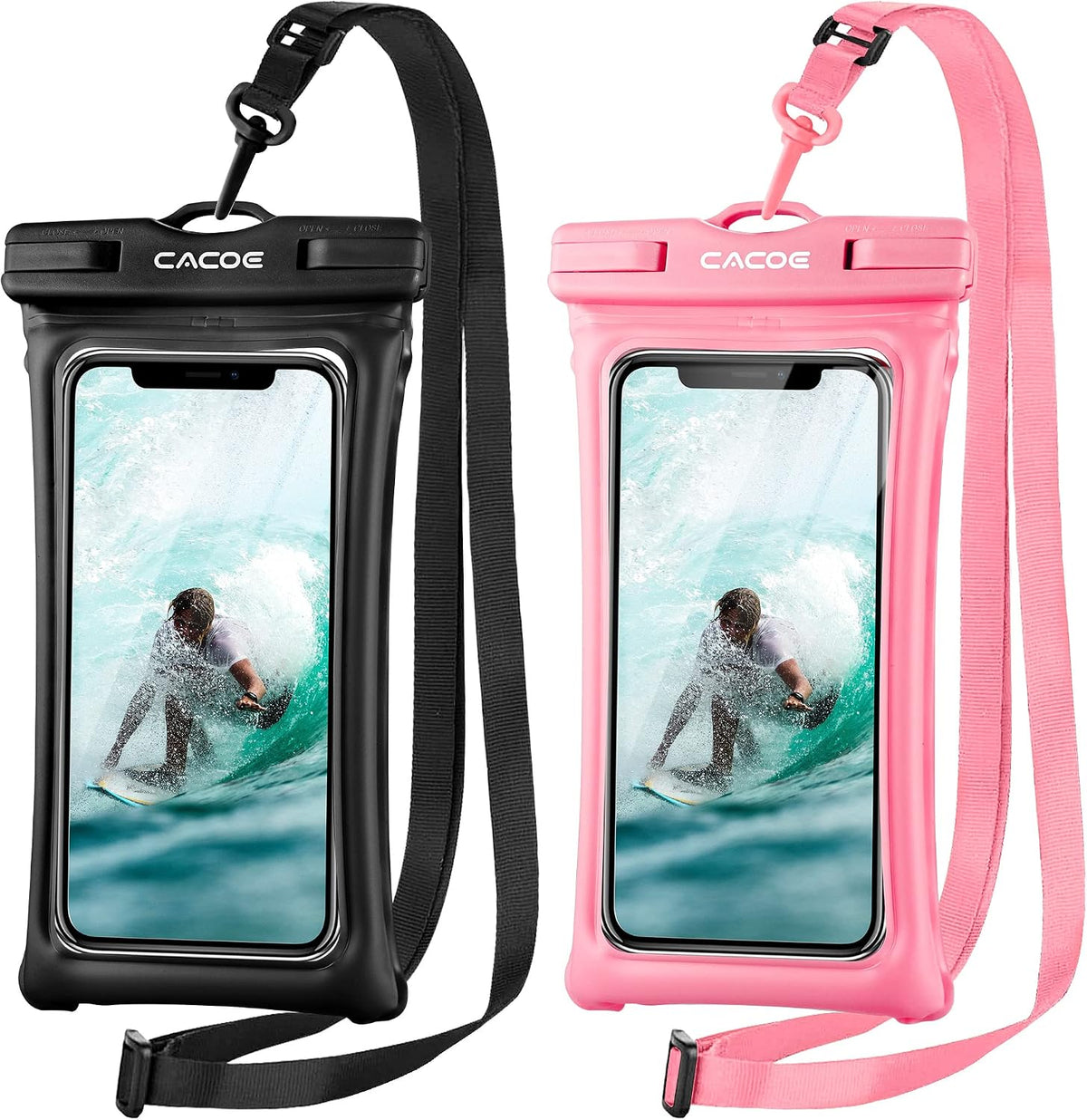 CACOE Floatable Waterproof Phone Pouch 2 Pack Up to 7.0",Black+Black