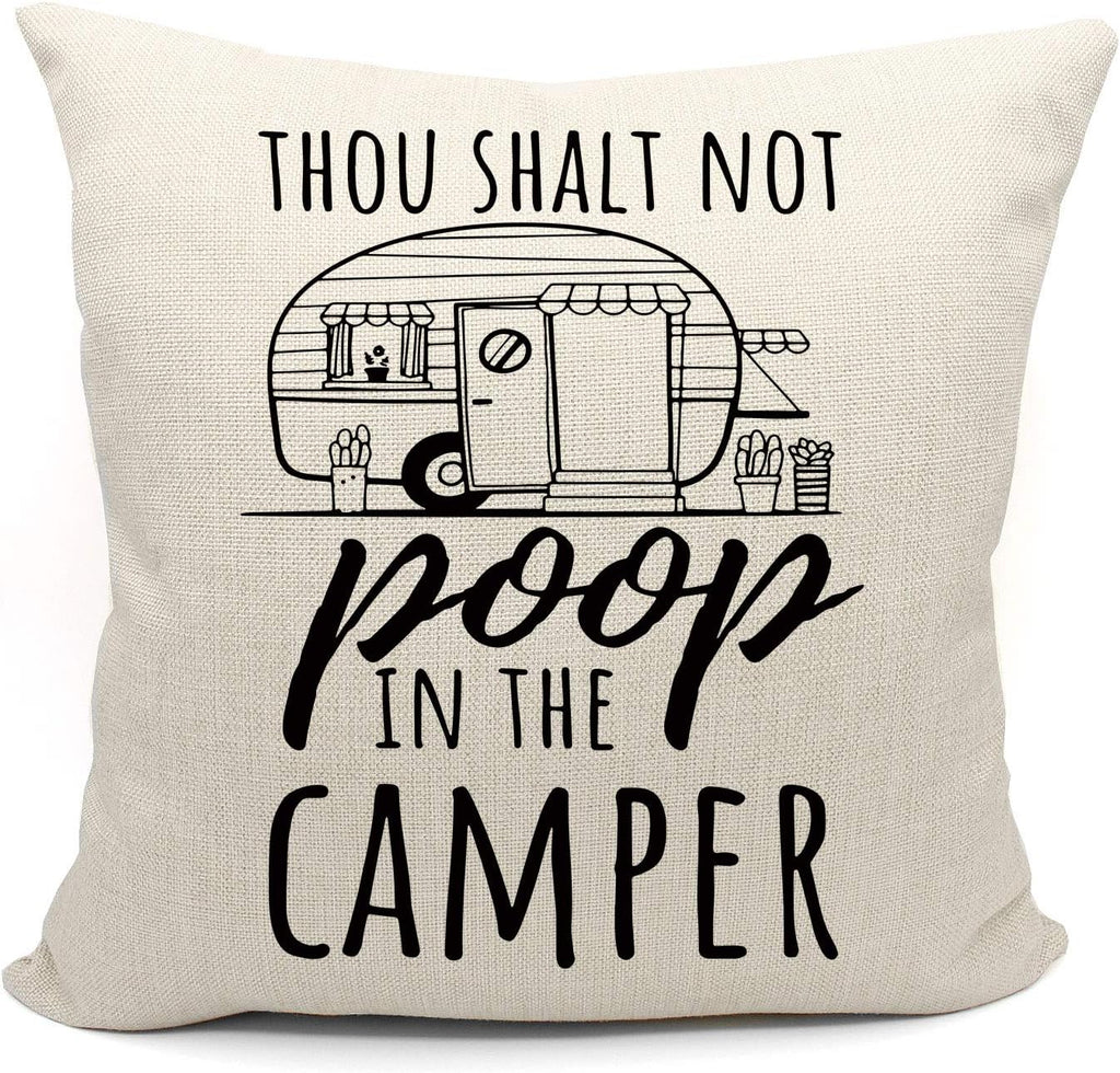 Mancheng-zi Camping Rules RV Pillows Throw Pillow Case, Travel Trailer Pillows, RV Pillow Covers, 18 x 18 Inch Decorative Cotton Linen Cushion Cover for Sofa Couch Bed