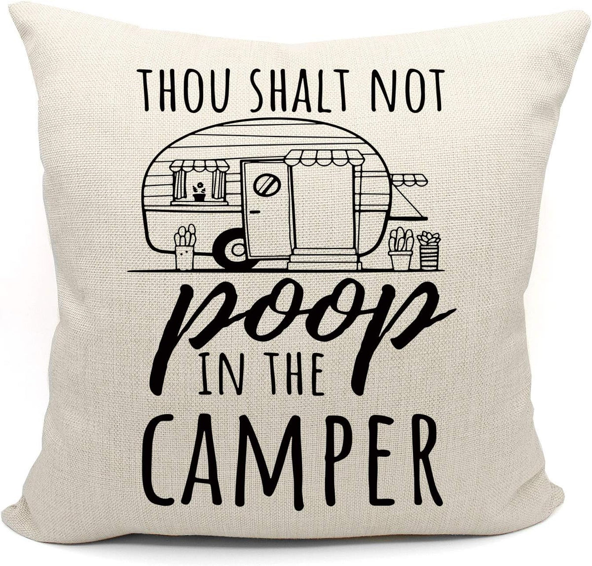 Mancheng-zi Camping Rules RV Pillows Throw Pillow Case, Travel Trailer Pillows, RV Pillow Covers, 18 x 18 Inch Decorative Cotton Linen Cushion Cover for Sofa Couch Bed