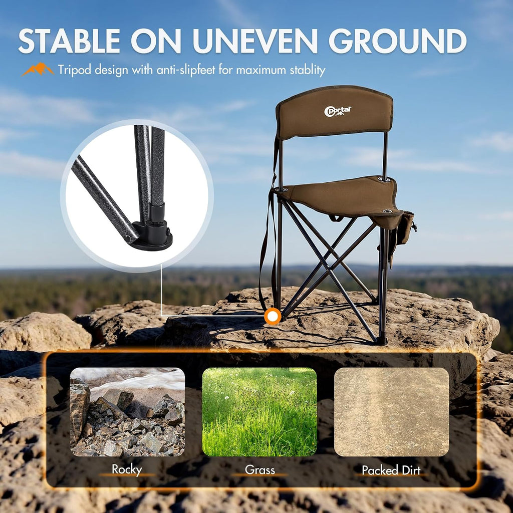 Portal Extra Large Quick Folding Tripod Stool with Backrest Fishing Camping Chair with Carry Strap