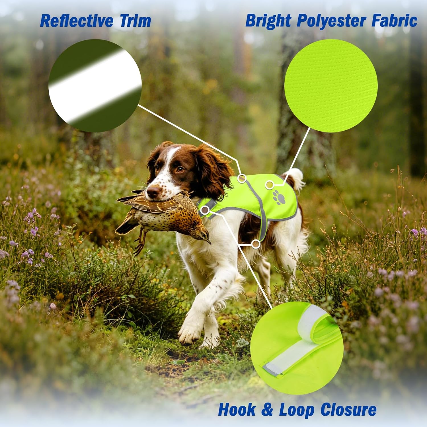 Mayerzon Yellow Dog Reflective Vest, High Visibility for Hunting