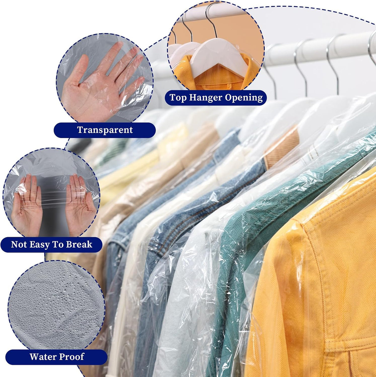 120 Pack Dry Cleaning Bag 60x90cm Plastic Clear Garment Bags for Hanging Clothes, Dry Cleaner Bags Clothing Covers Dust-Proof Clothing Protector Covers for Suits Coats Clothes Hanging and Storage