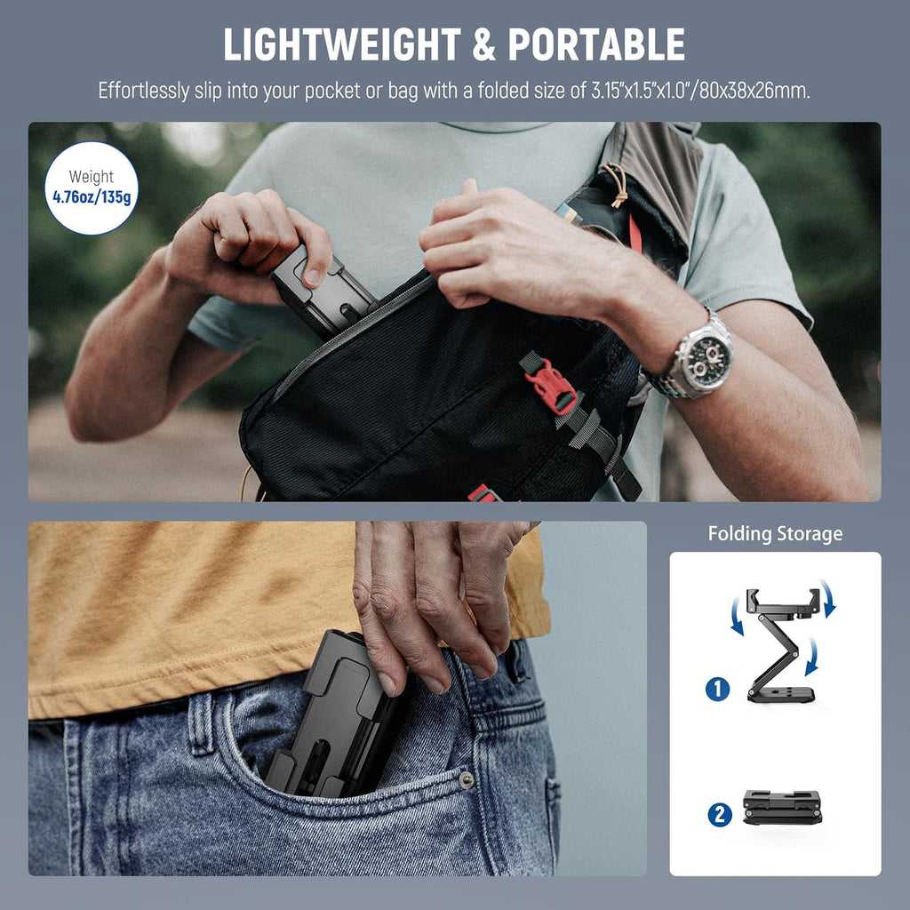 NEEWER Phone Tripod Mount with Cold Shoes, Metal Smartphone Tripod Adapter Compatible with iPhone, Multi Angle Tri Fold Cell Phone Holder, Handheld Phone Grip for Streaming Vlog SP-04