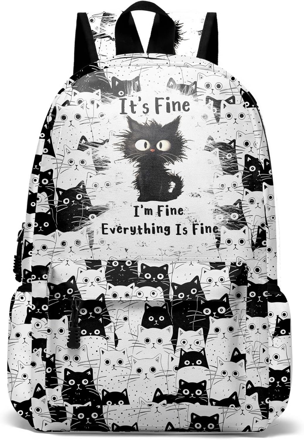 Funny Black Cat School Backpack for Girls Boys Bookbag, 17 Inch Cat Laptop Backpack, Cats Animals Theme Back Pack for School Travel Hiking Camping