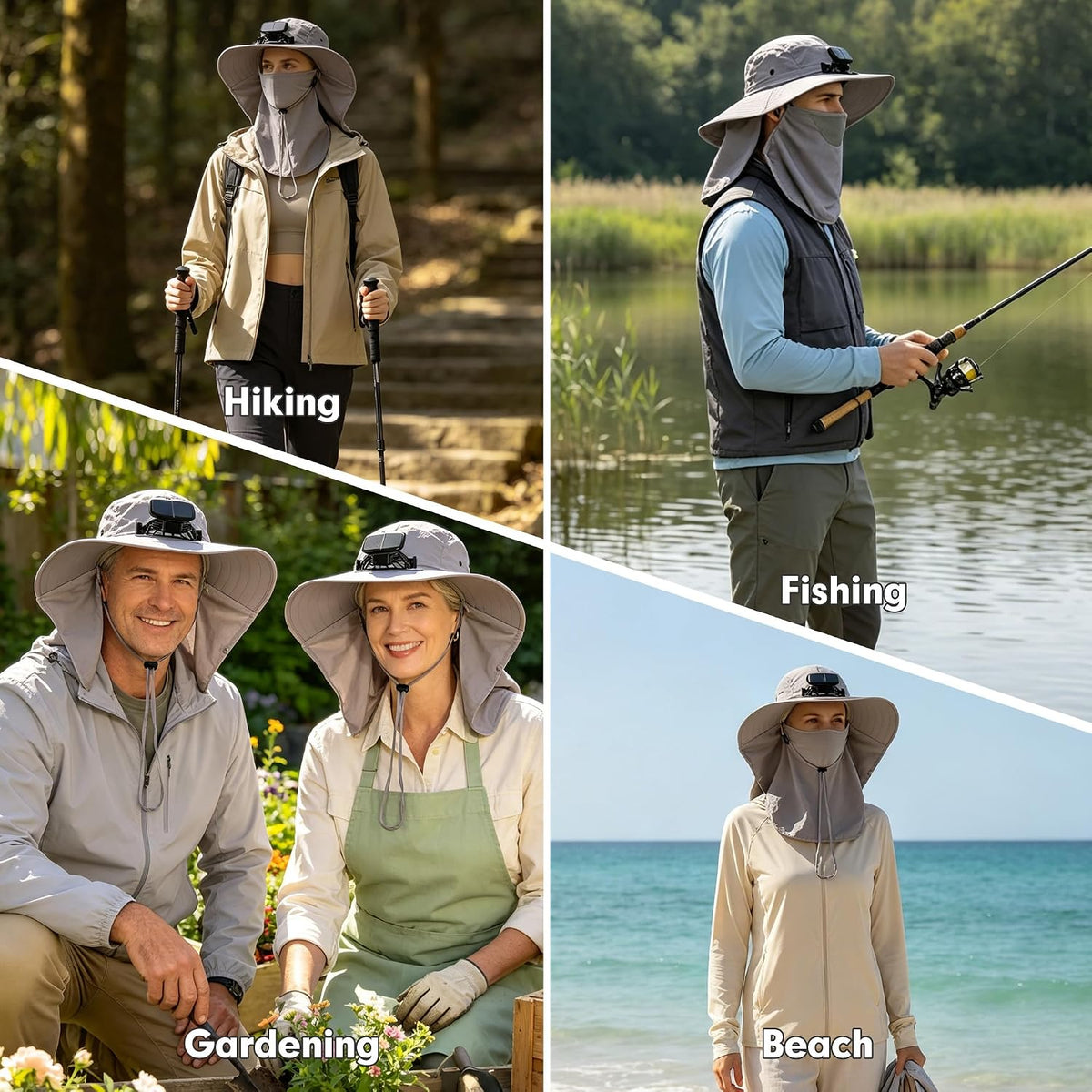 Outdoor Sun Hat Detachable Neck Face Flap UPF 50+UV Protection Visor Fishing Hats with Neck Flap for Men & Women