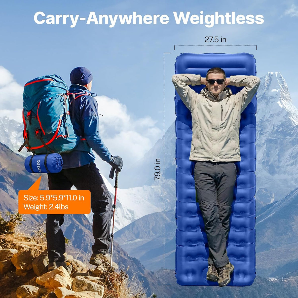 OGERY Sleeping Pad, Inflatable Camping Pad with 6" Extra-Thick