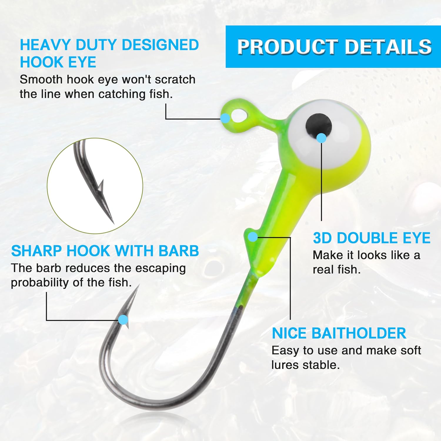 AGOOL Fishing Jig Heads Hooks Kit, 35/60pcs Round Ball Jig Heads Fishing Lures Crappie Jig Heads for Soft Plastic Baits Bass Trout Soft Worm Shrimp Lures Freshwater Saltwater