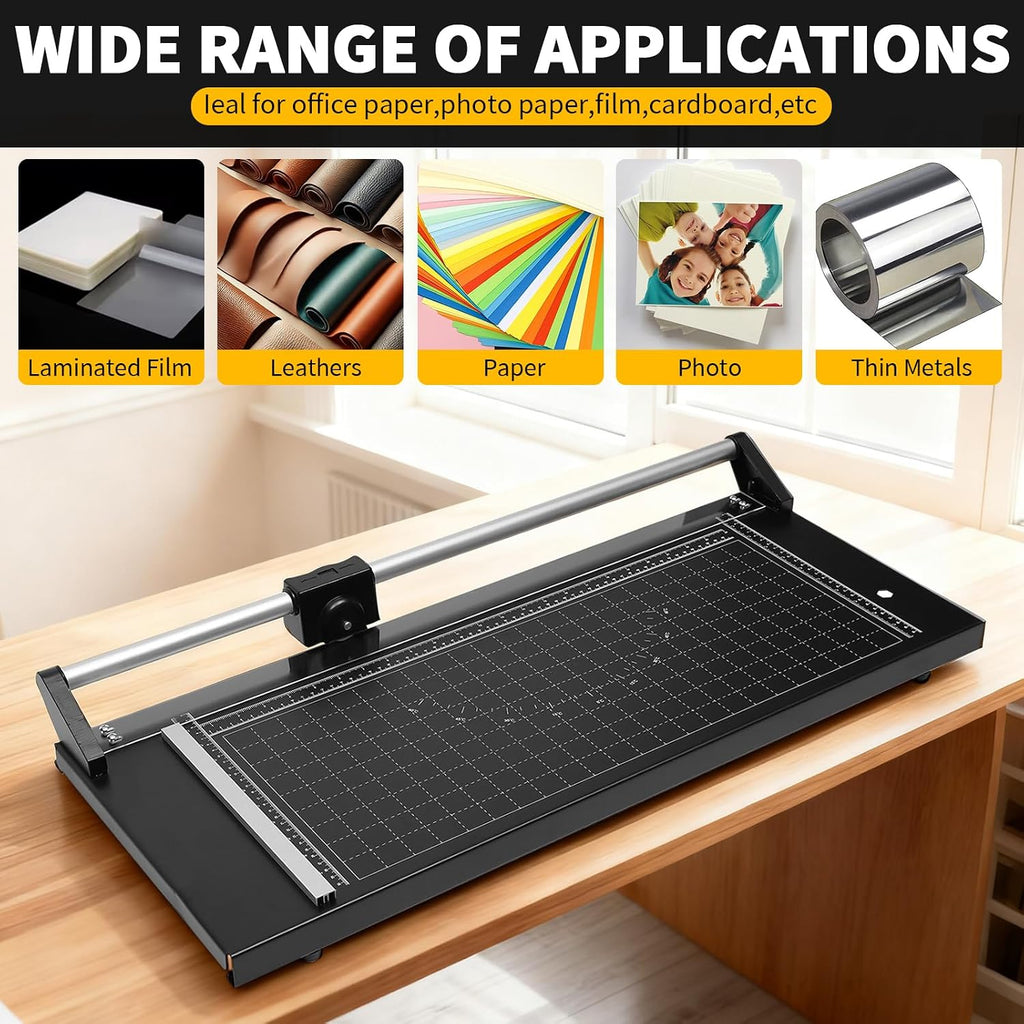 24" Manual Precision Rotary Paper Trimmer,Heavy Duty Rolling Cutter Tool,Professional Rolling Trimmer for Cutting Photo Paper, Card Stock, Office Paper