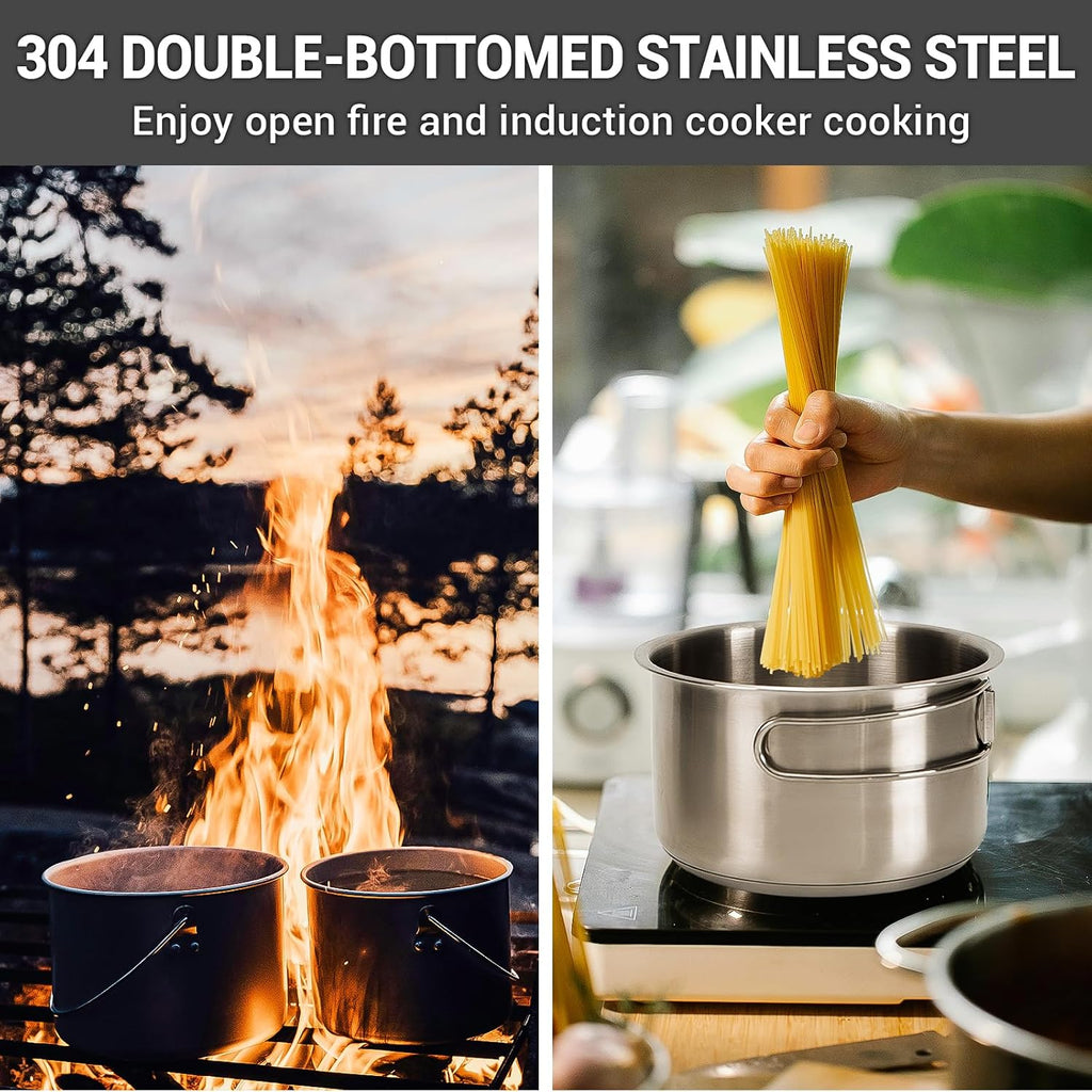 KingCamp Camping Cookware Set, 304 Stainless Steel Camping Pot for 4-6