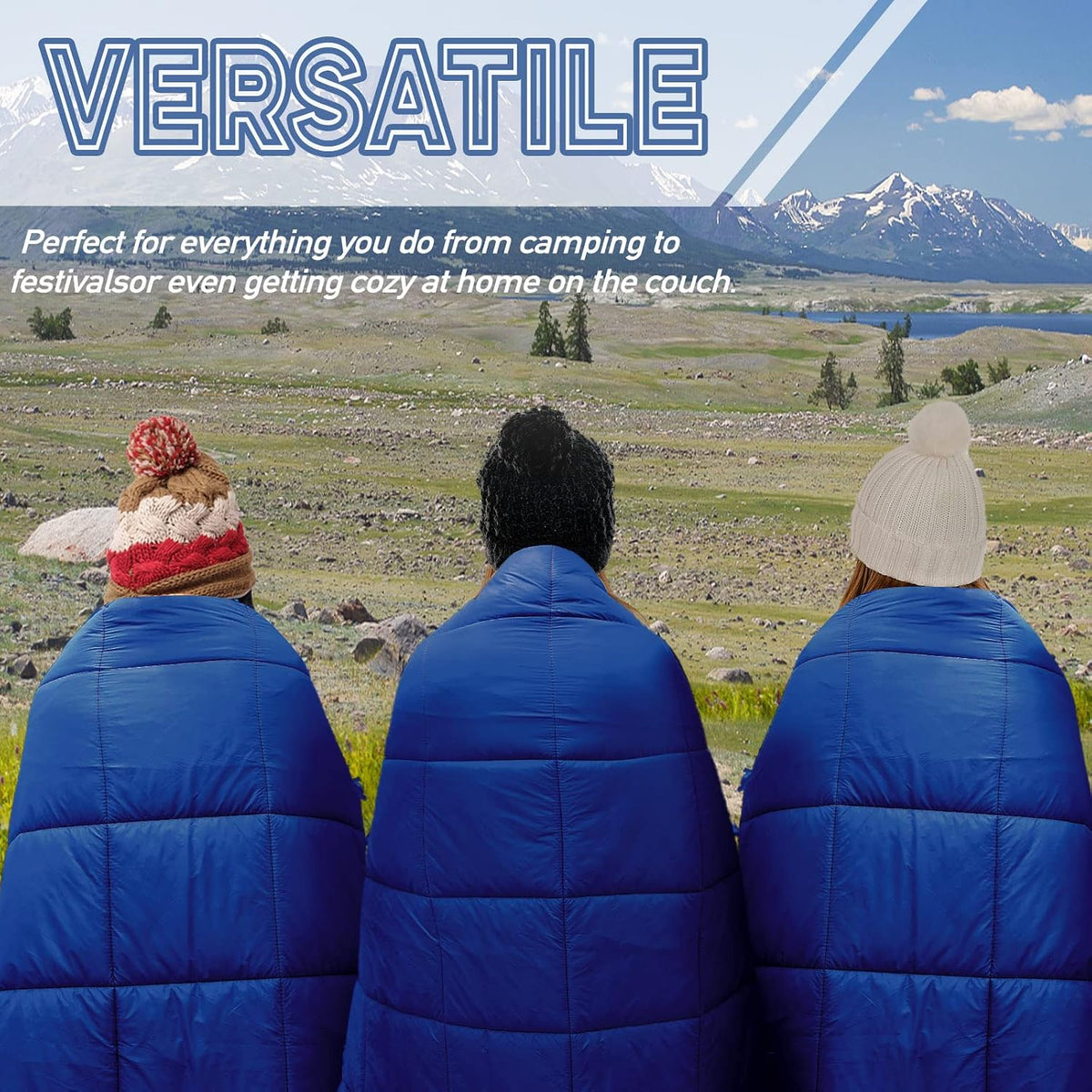 Outdoor Puffy Camping Blanket, Large Outdoor Blanket Waterproof, 55*79''
