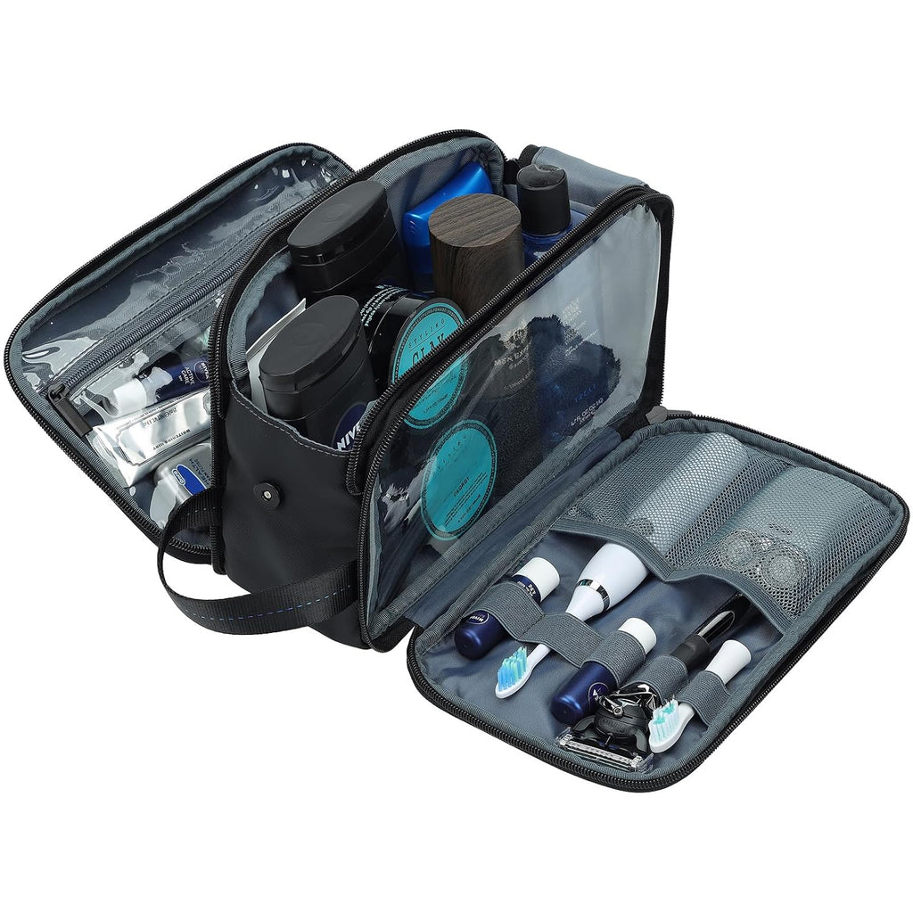 ZEEMO Travel Toiletry Bag for Men, Full Open Dopp Kit with Dual Compartment