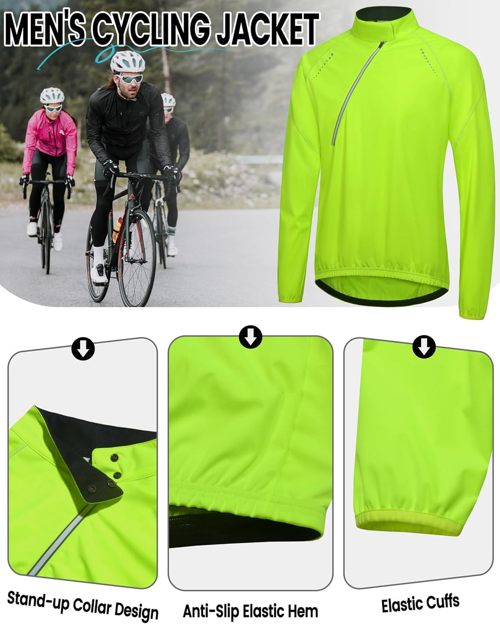 Little Donkey Andy Men's Cycling Jacket Long Sleeve Windproof Lightweight Jacket with Zipper Pocket for Running Biking
