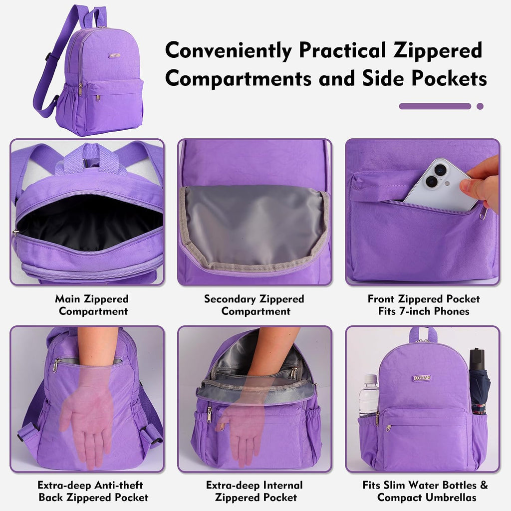 AOTIAN Lightweight Nylon Daypack, Small Hiking Backpack for Women