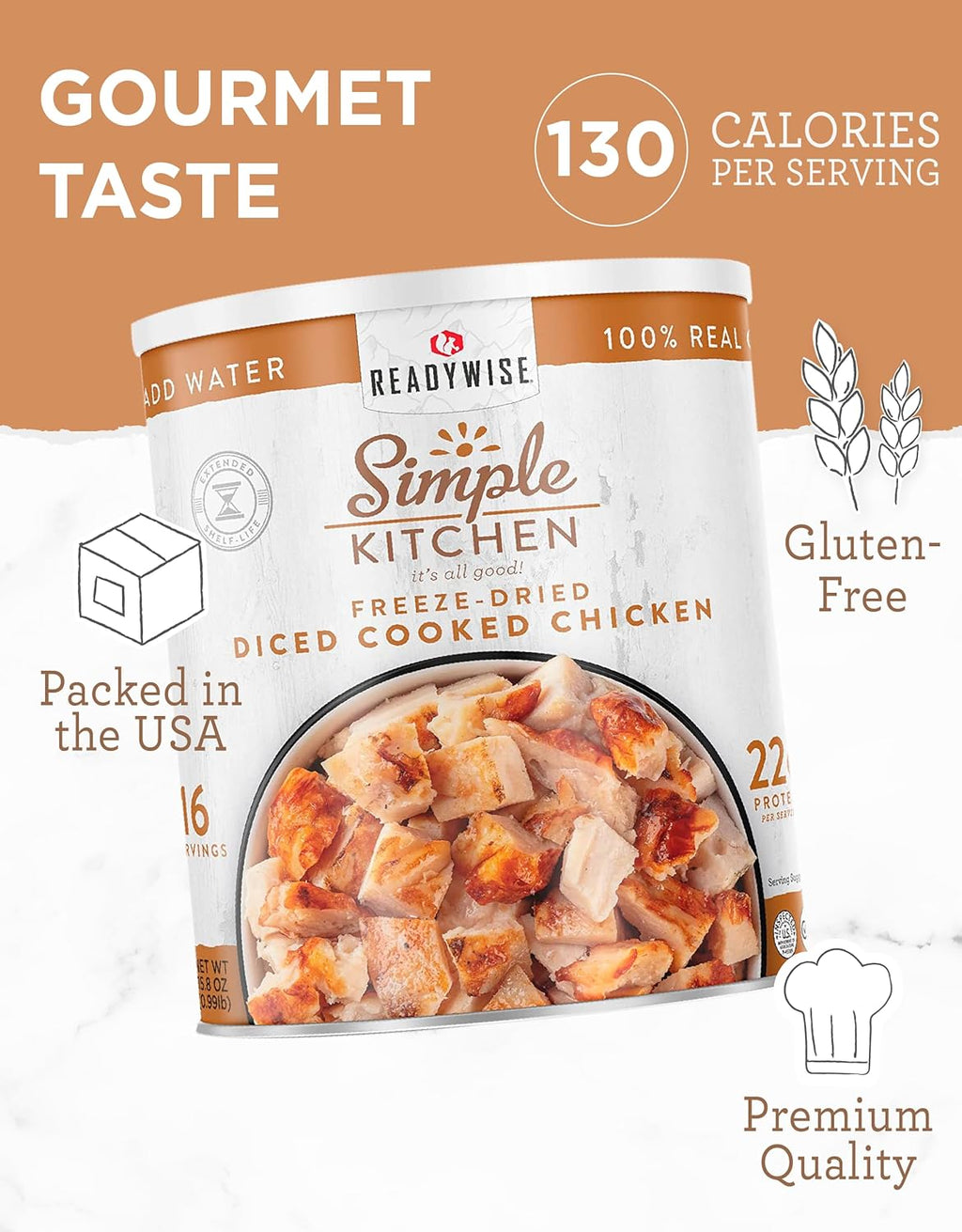 SIMPLE KITCHEN Freeze Dried Chicken #10 Can, 16 Servings, Survival Camping