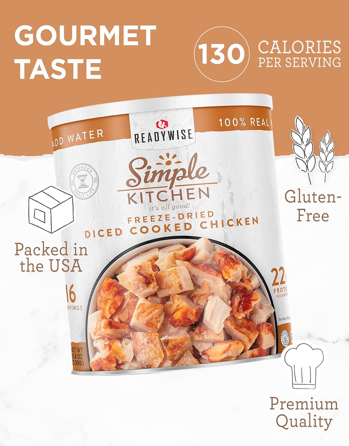 SIMPLE KITCHEN Freeze Dried Chicken #10 Can, 16 Servings, Survival Camping
