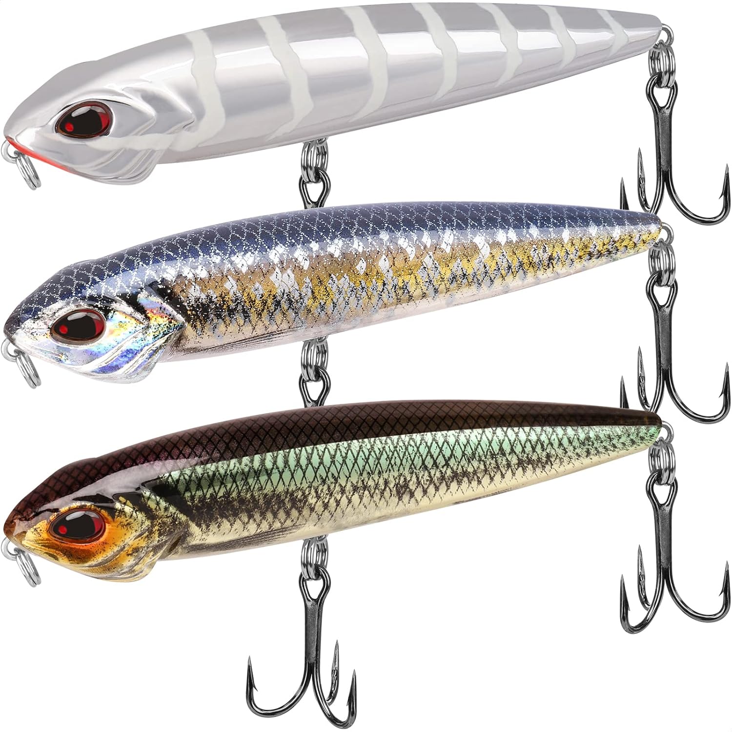 TRUSCEND Popobait Easy Catch Fishing Lures with BKK Hooks, Instant Startup, Longer Cast, Balanced Spray/Sound/Swim, Plopper Topwater Lures for Bass, Trout, Pike, Walleye, Freshwater Saltwater Fishing