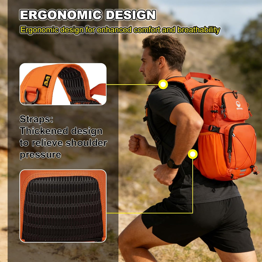 Hydration Backpack 22L, Hiking Backpack with 2L Leakproof Bladder, Sewn-in Rain Cover, Insulated Compartment for Men & Women Running, Cycling, Camping