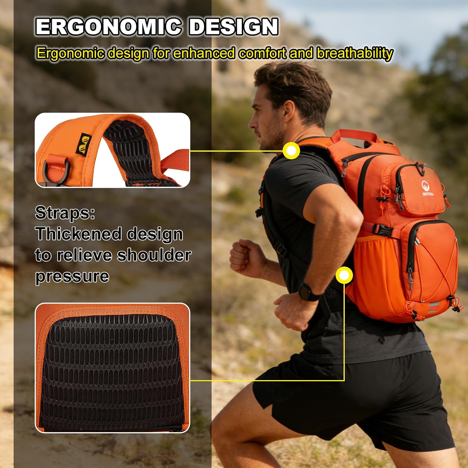 Hydration Backpack 22L, Hiking Backpack with 2L Leakproof Bladder, Sewn-in Rain Cover, Insulated Compartment for Men & Women Running, Cycling, Camping