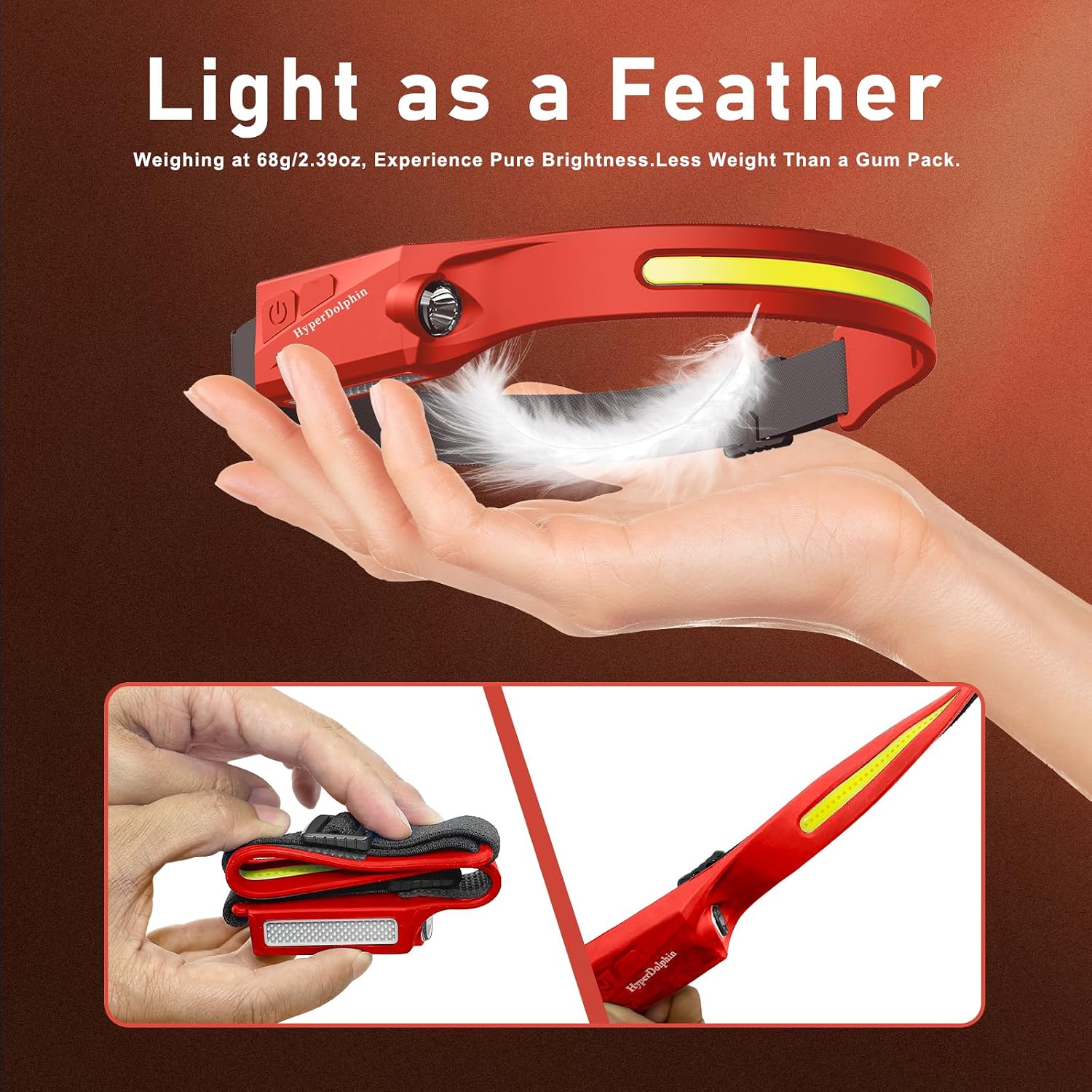 Headlamp Rechargeable LED (2-Pack, Red) 230° Wide Beam, USB-C Lightweight Head Lamp, Long Runtime, Water-Resistant for Camping, Hiking, Running, Fishing, Repair Work