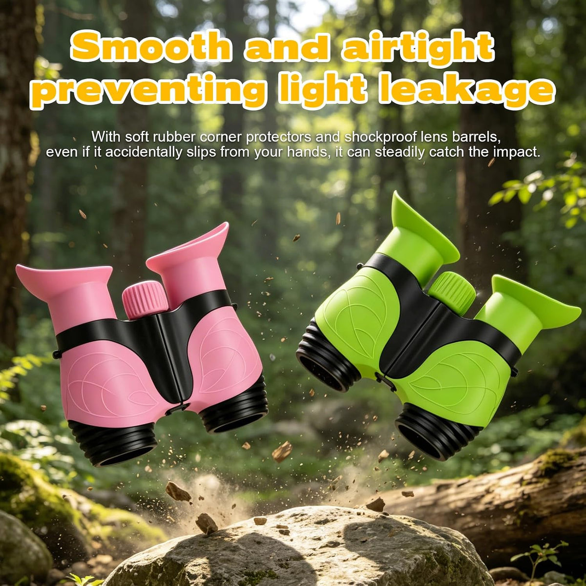Kids Binoculars 8x21 for Girls/Boy, Shockproof Compact Binoculars with Soft Eye Protection, High Resolution Optics, Lightweight Toy for Bird Watching, Camping, Hiking, Ideal Gift for Ages 3-12 (Pink)