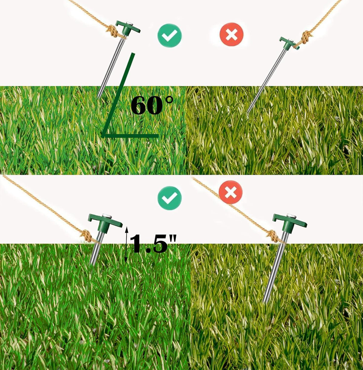 Cheardia 20 Pack Tent Stakes Heavy Duty, 9.75 Inch Yard Stakes Non-Rust Metal Tent Pegs Ground Stakes Tent Spikes for Camping Patio, Garden, Canopies, Grassland, Outdoor,Green