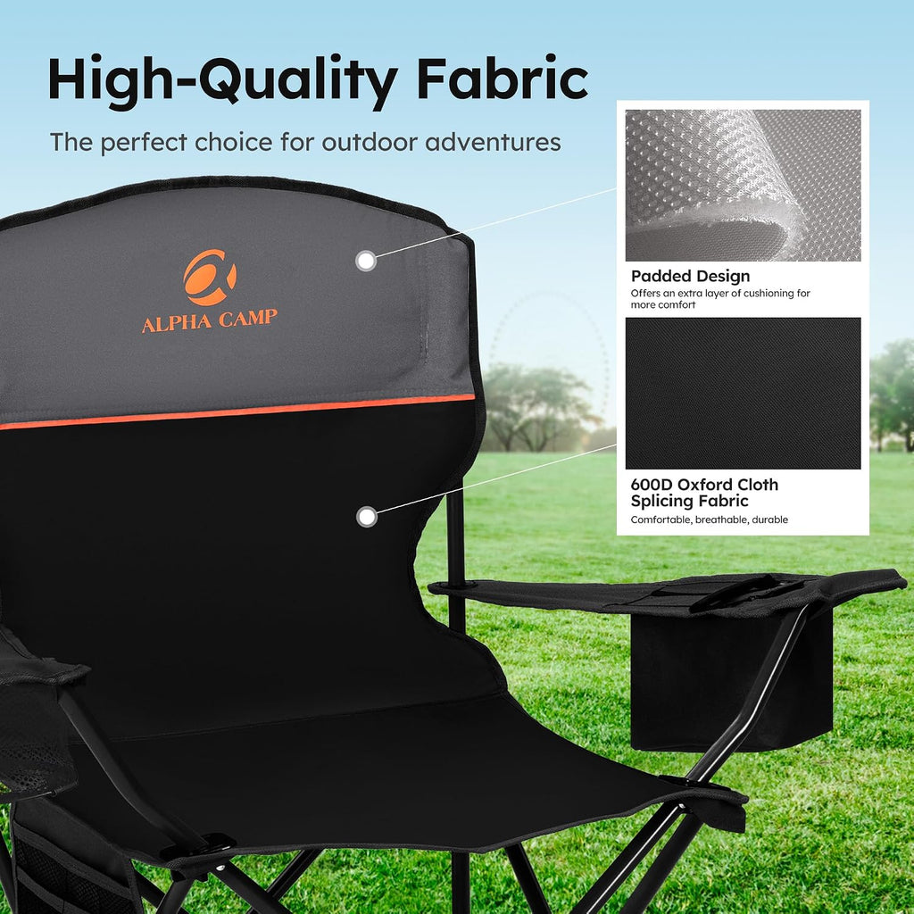ALPHA CAMP 2-Pack Folding Camping Chair with Cooler Bag & Lumbar Support