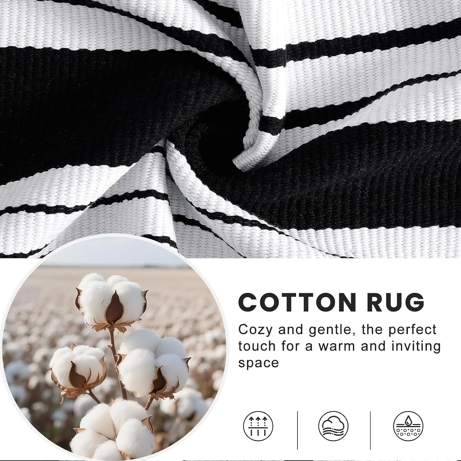 OLANLY Black and White Classic Striped Rug 2'4" x 3'7" (27.5" x 43")