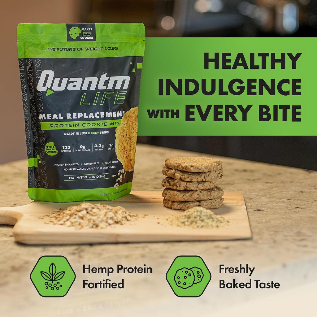 Cookie Mix, Gluten Free, Plant-Based Meal Replacement Plan with Hemp Protein, Rich in Fiber, Low in Sugar, No Preservatives or Artificial Sweeteners, 18 oz, 6 Pack 1-Month Supply