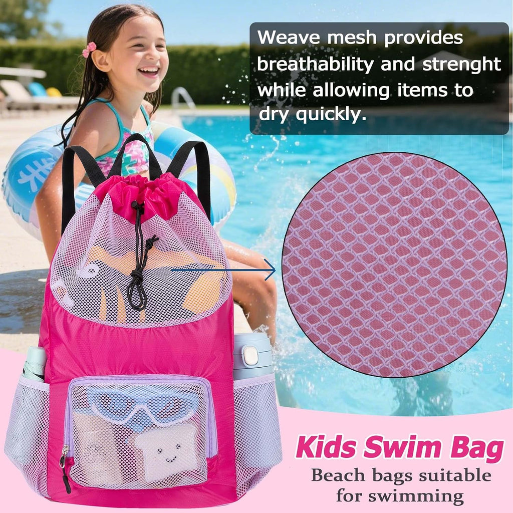 Swim Bag for Kids Mesh Drawstring Backpack for Girls Sport Gym Sackpack